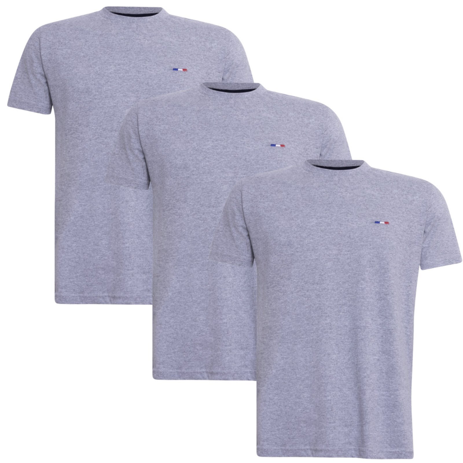 Kit 3 Peças Camisetas Básicas Masculina Industrie em Algodão Premium no Estilo Tommy Bordado França Cinza