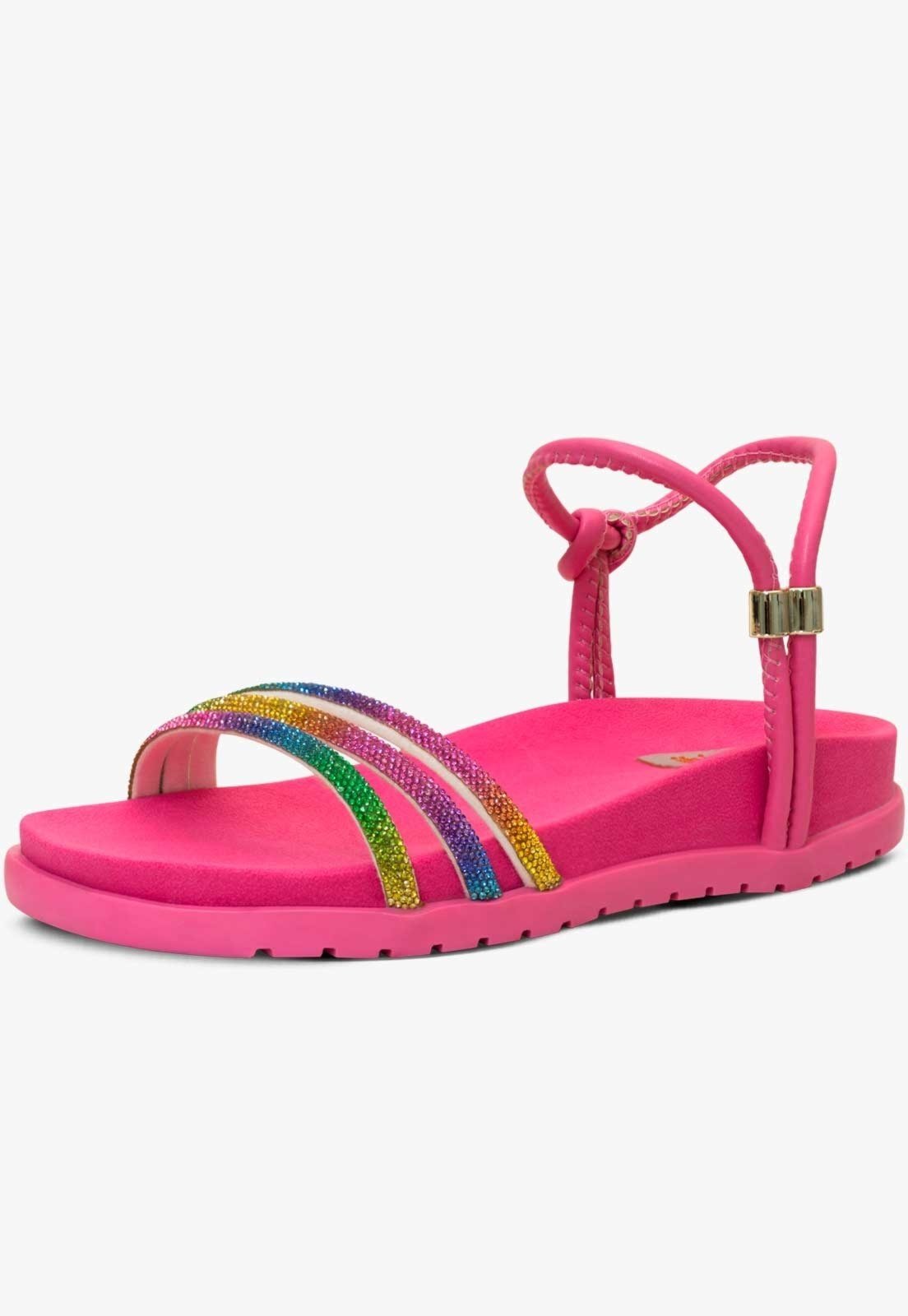 Infantil – Sandália Papete Feminina Pópidi Flat Brilho Strass Colorido