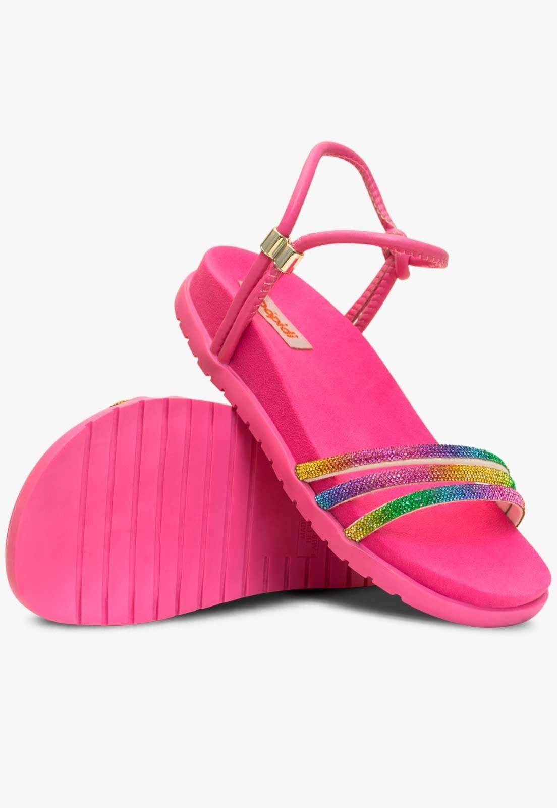 Vista 3 Infantil - Sandália Papete Feminina Pópidi Flat Brilho Strass Colorido multicolorido Pópidí multicolorido