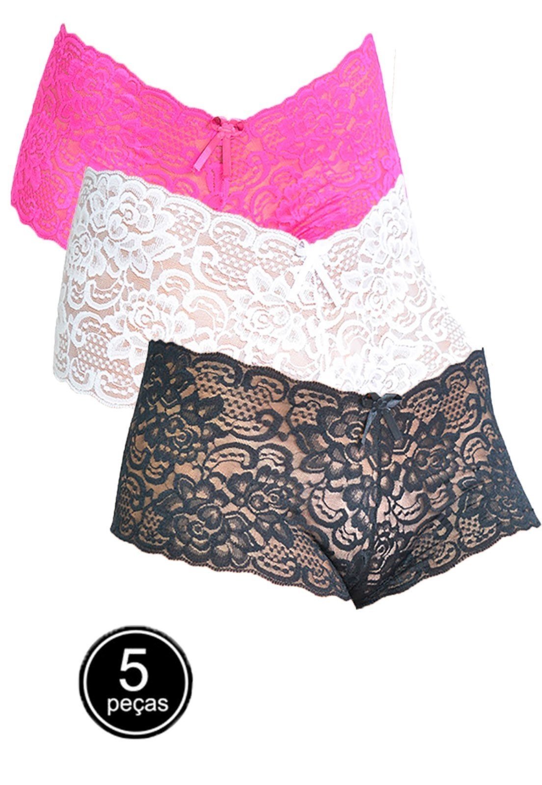 Kit 5 Calcinha Feminina Bella Fiore Modas Renda Lingerie Sexy Caleçon