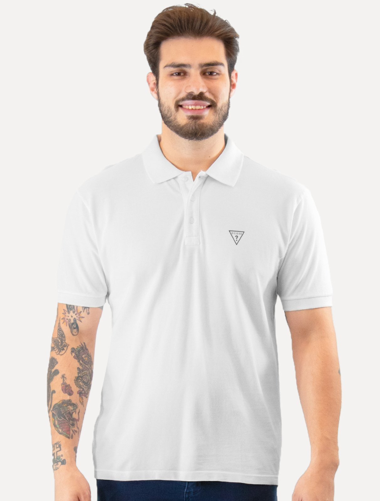 Polo Guess Masculina Piquet Simple Dark Branca