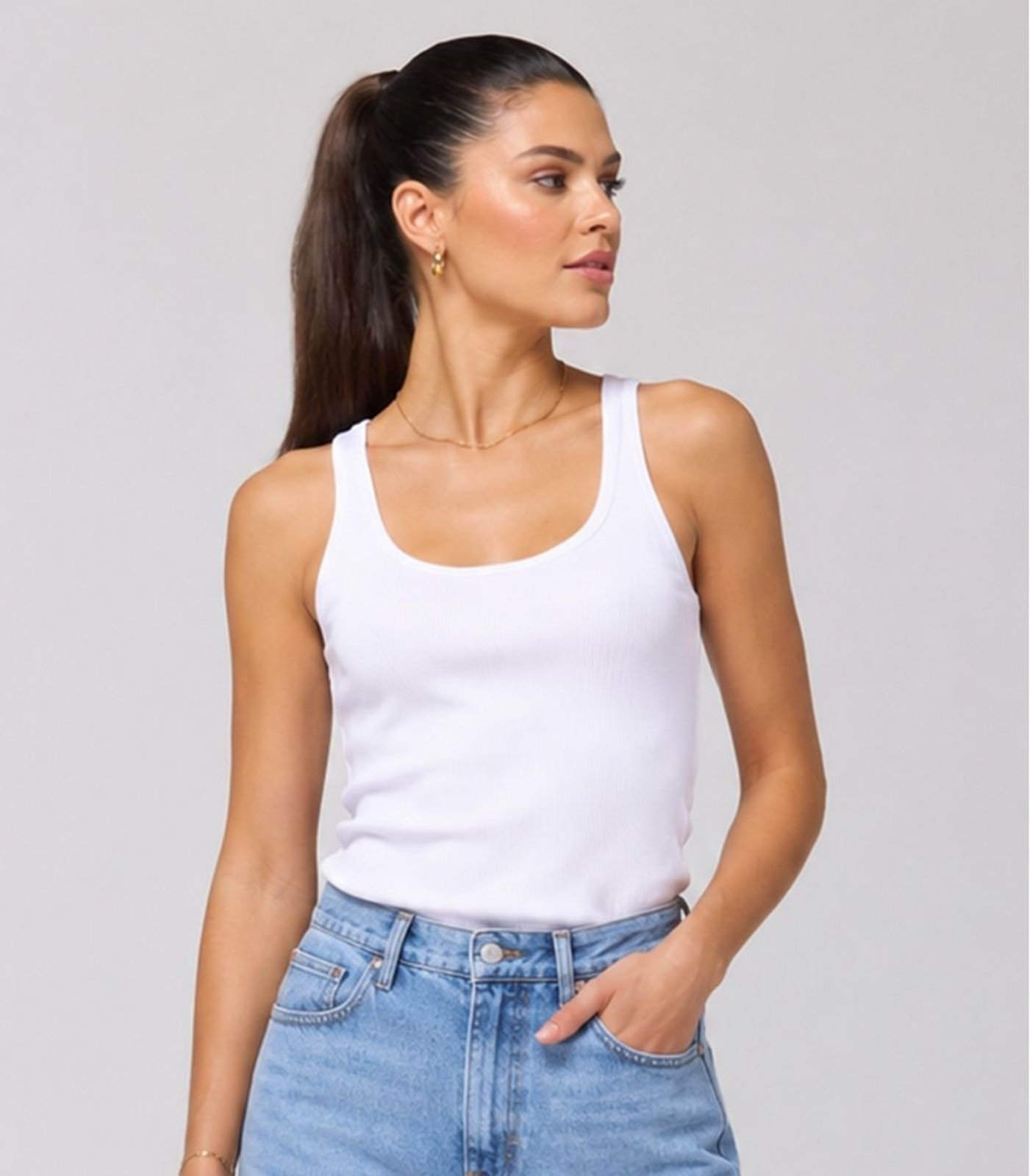 Blusa Feminina De Alça Em Ribana Infinita Cor Branco