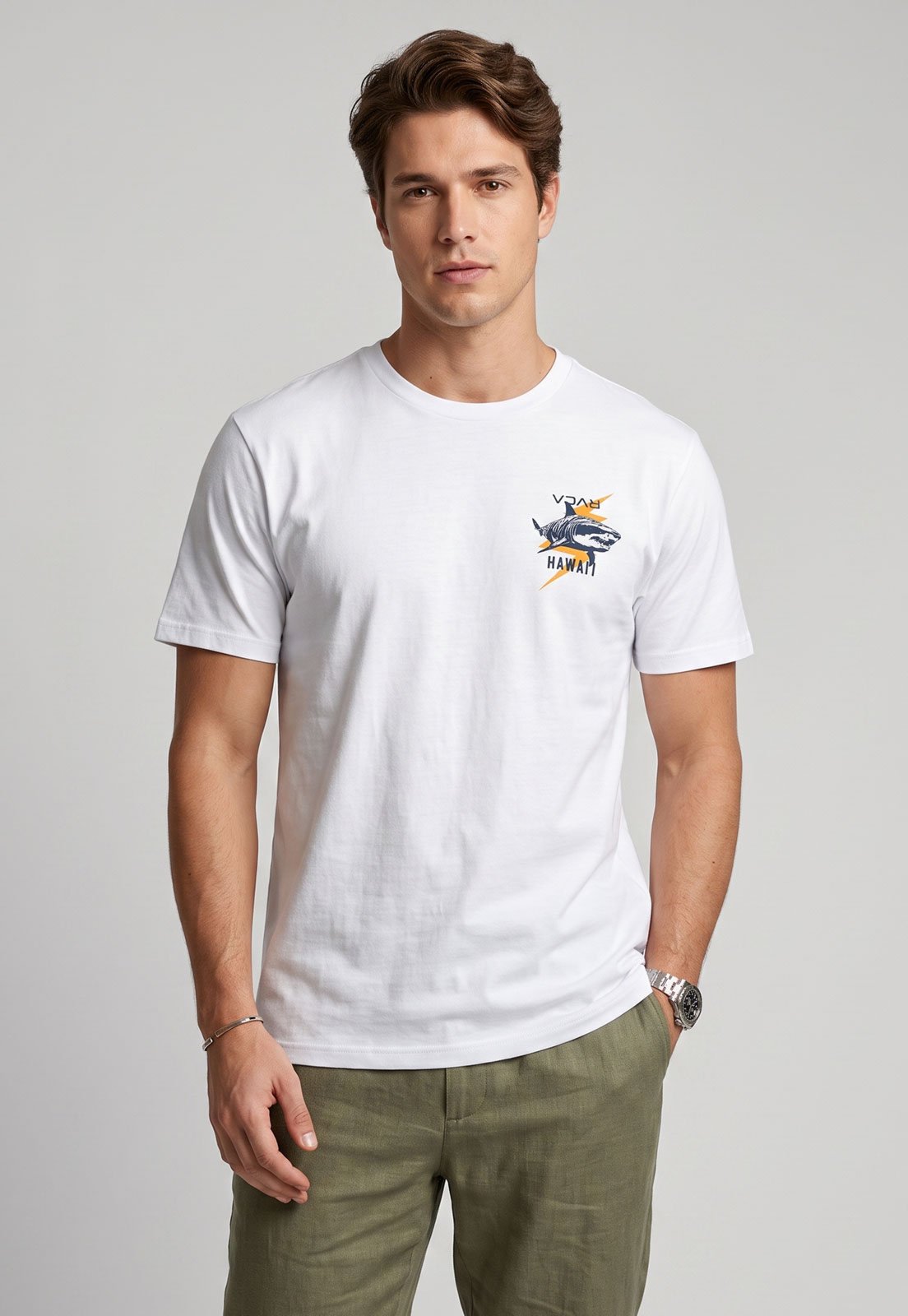 Camiseta Masculina RVCA Tiger Shark Branca