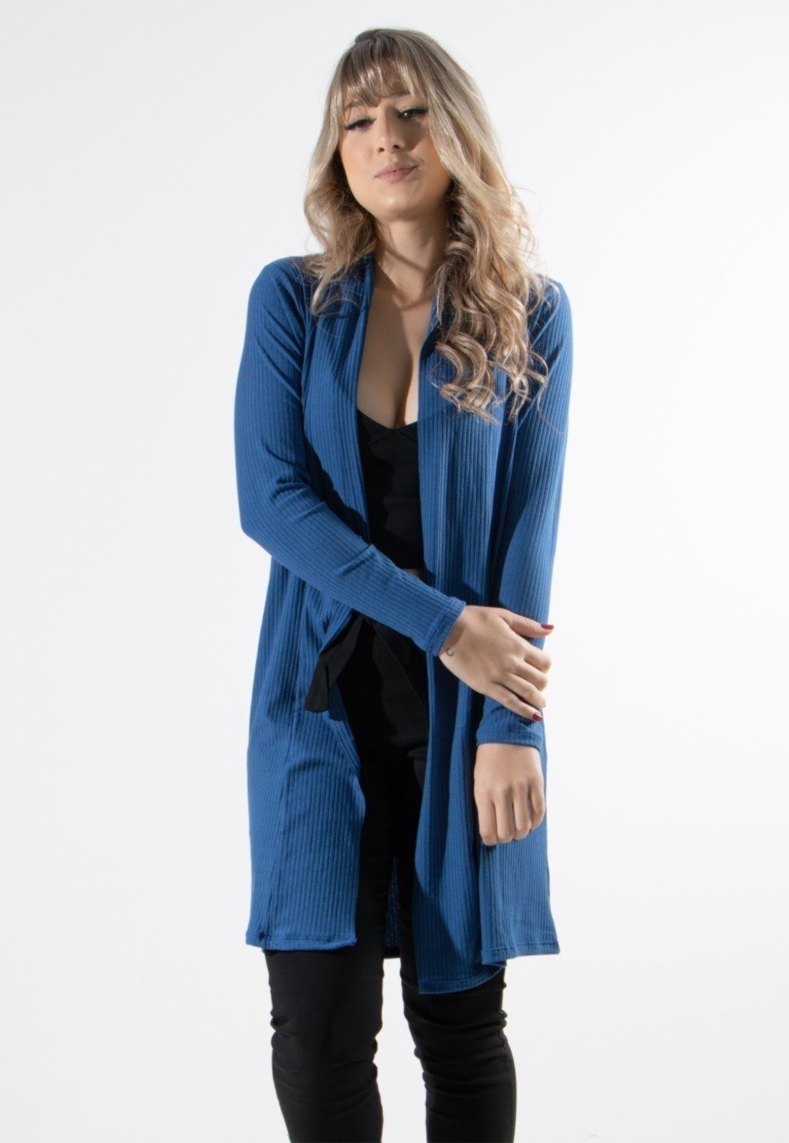 Cardigan Kimono Serra e Mar Modas Canelado Royal