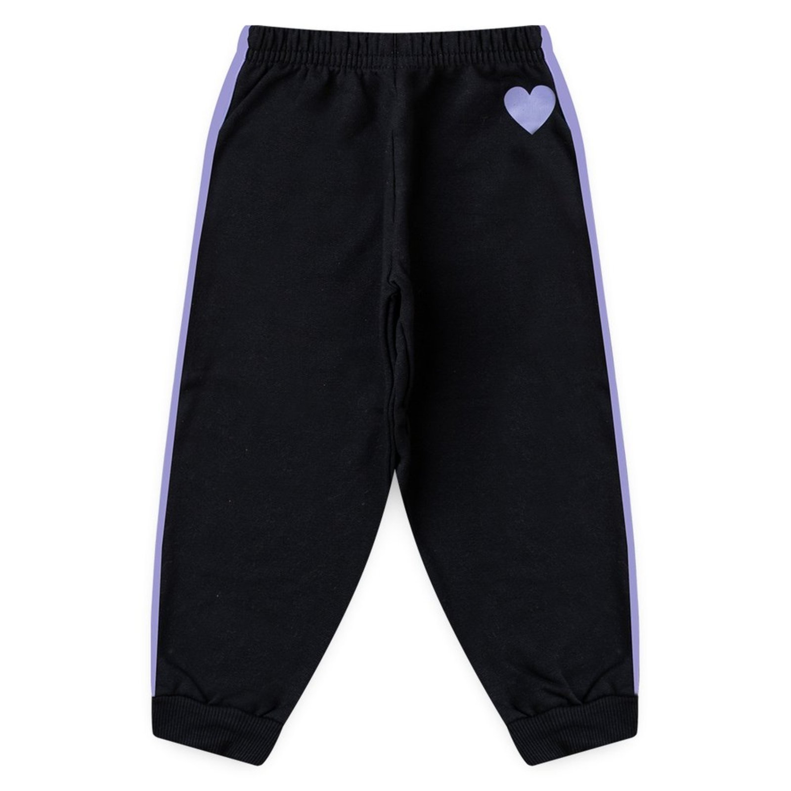 Infantil - Calça Inverno Menina Preto em Moletom com Friso Sobreposto Coração