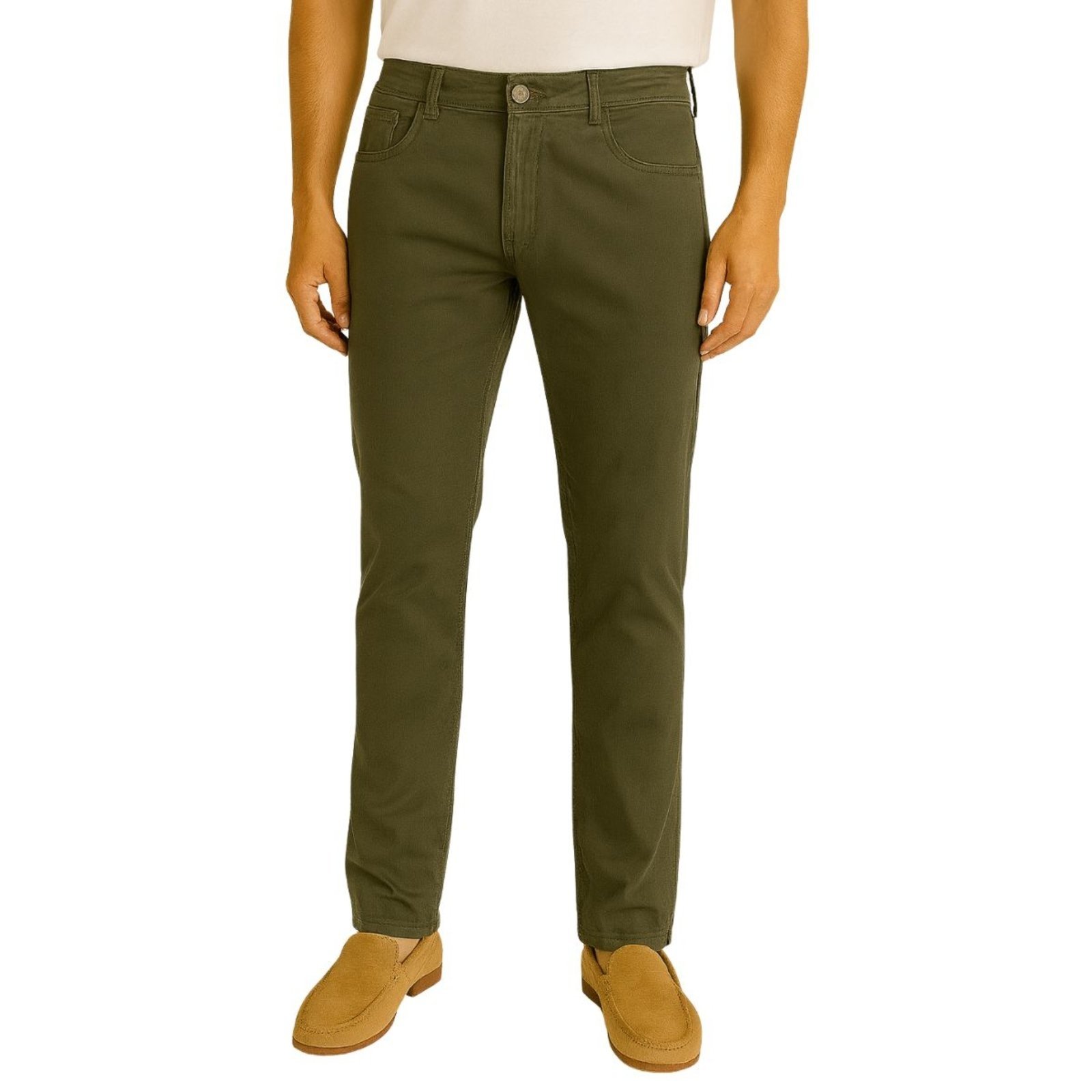 Calça Masculina FMF Sarja Verde Militar Reta Conforto e Estilo Casual