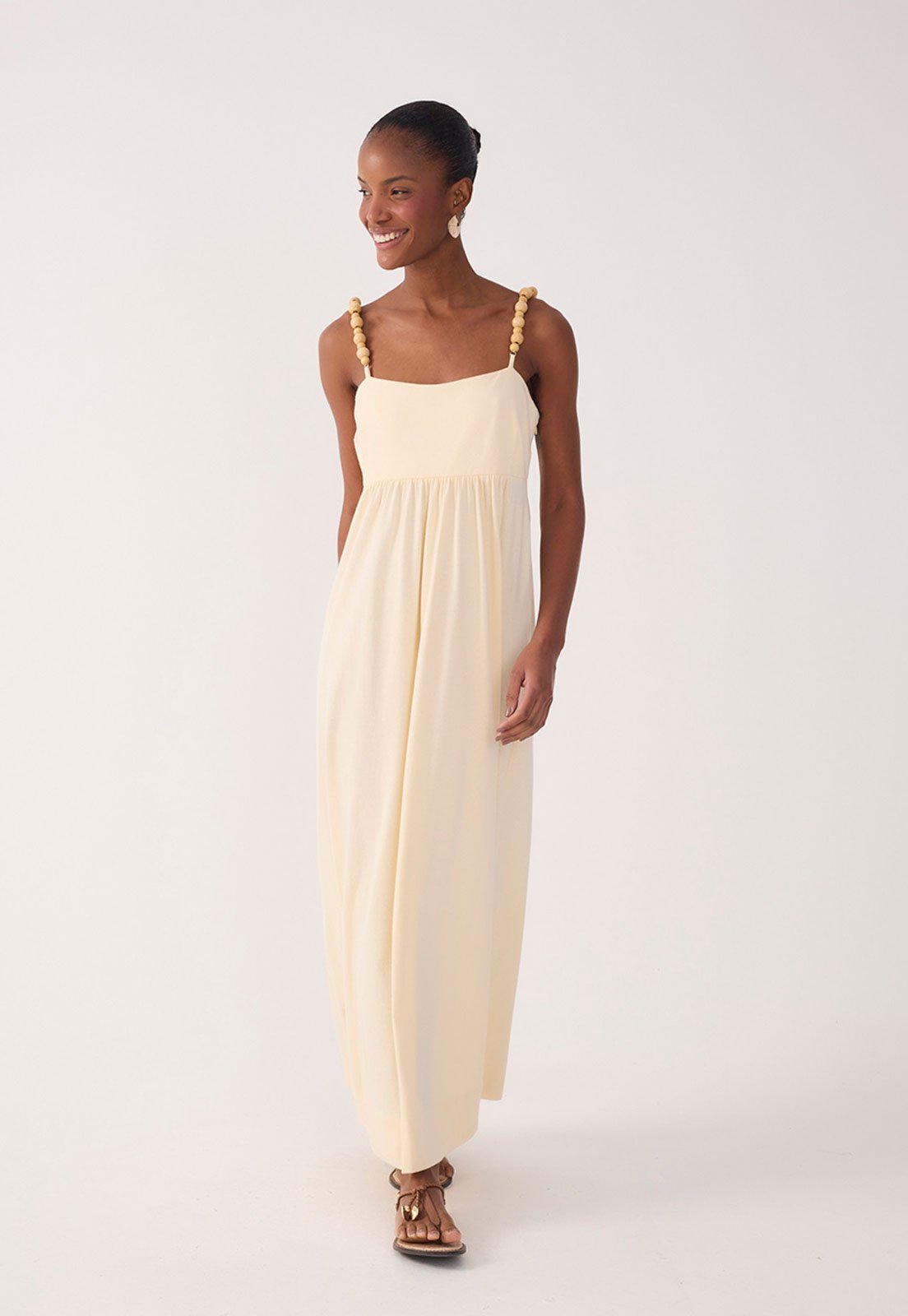Vestido Feminino Dress To Alças Esferas Bege