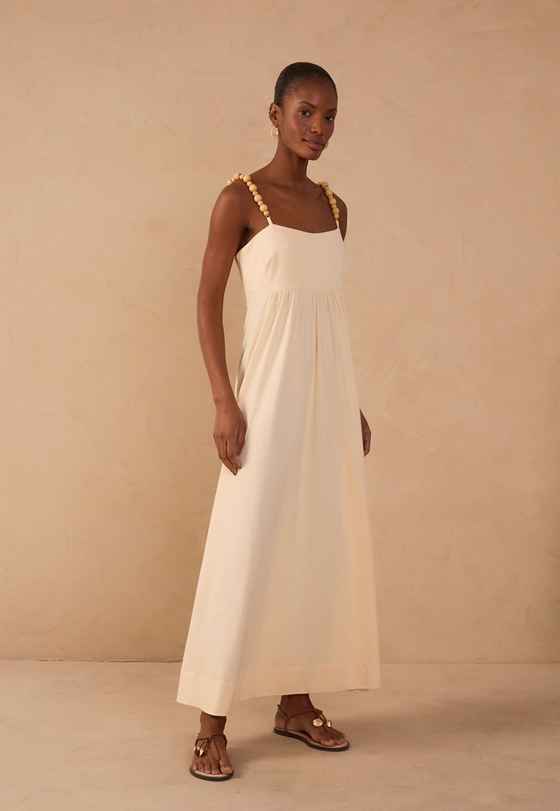 Vista 3 Vestido Feminino Dress To Alças Esferas bege Dress to bege