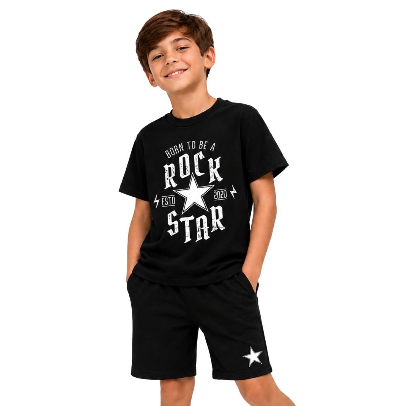 Conjunto Camiseta e Bermuda Suedine 100% Algodão Estampado