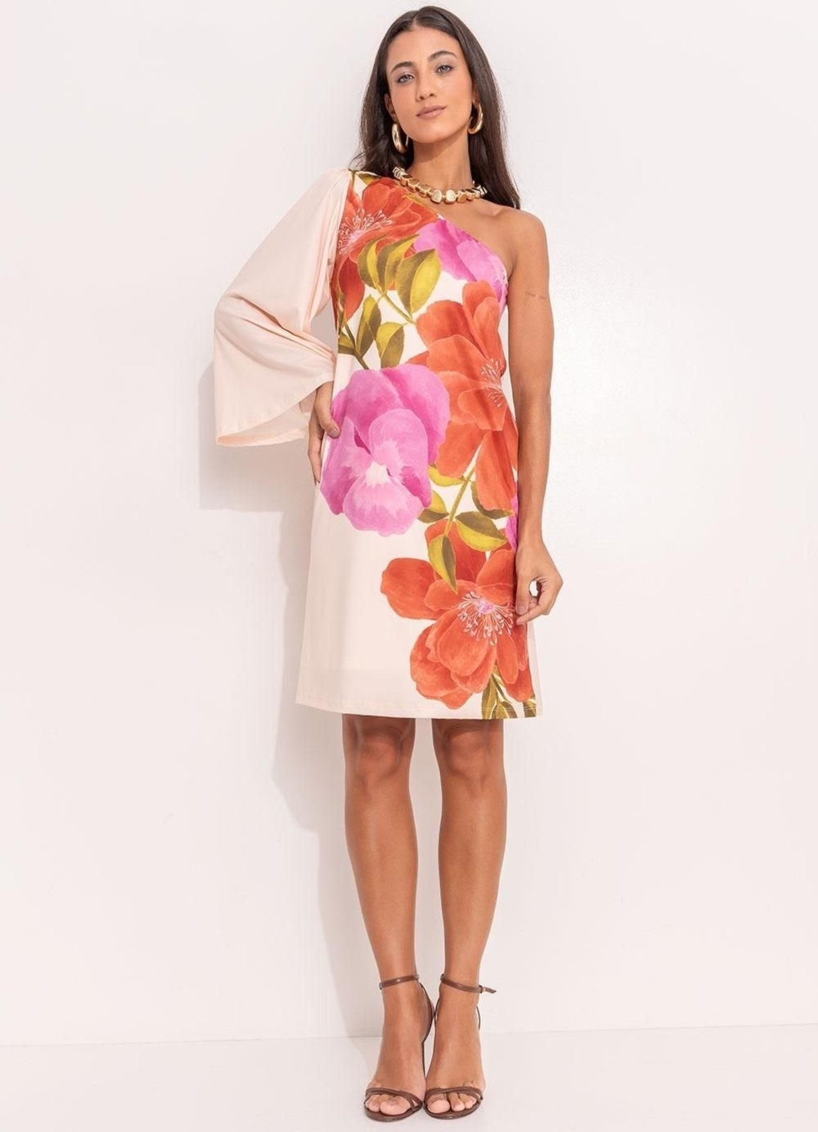 Vestido Malha Fria Floral Localizado Colorido Quintess