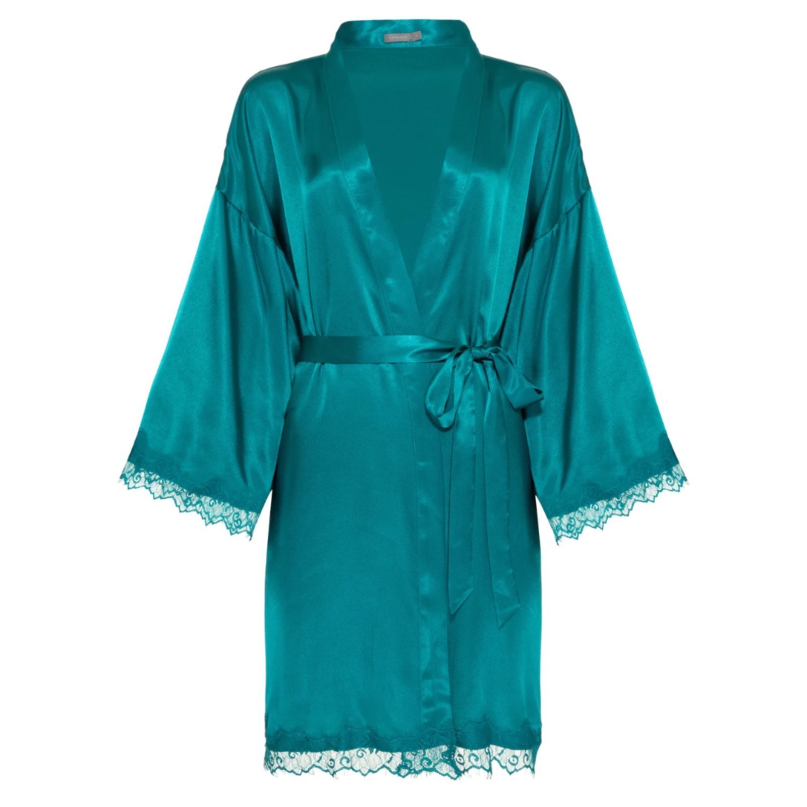 Robe Manga Curta Cetim Renda Angelina Verde Aqua