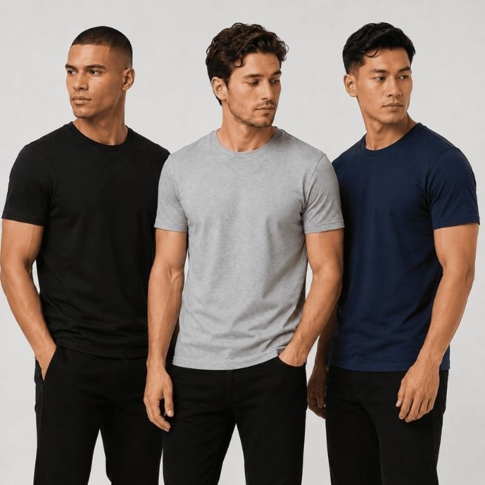 Kit 3 Camisetas Básicas Masculinas Casual Dia A Dia - Preto - Cinza - Marinho