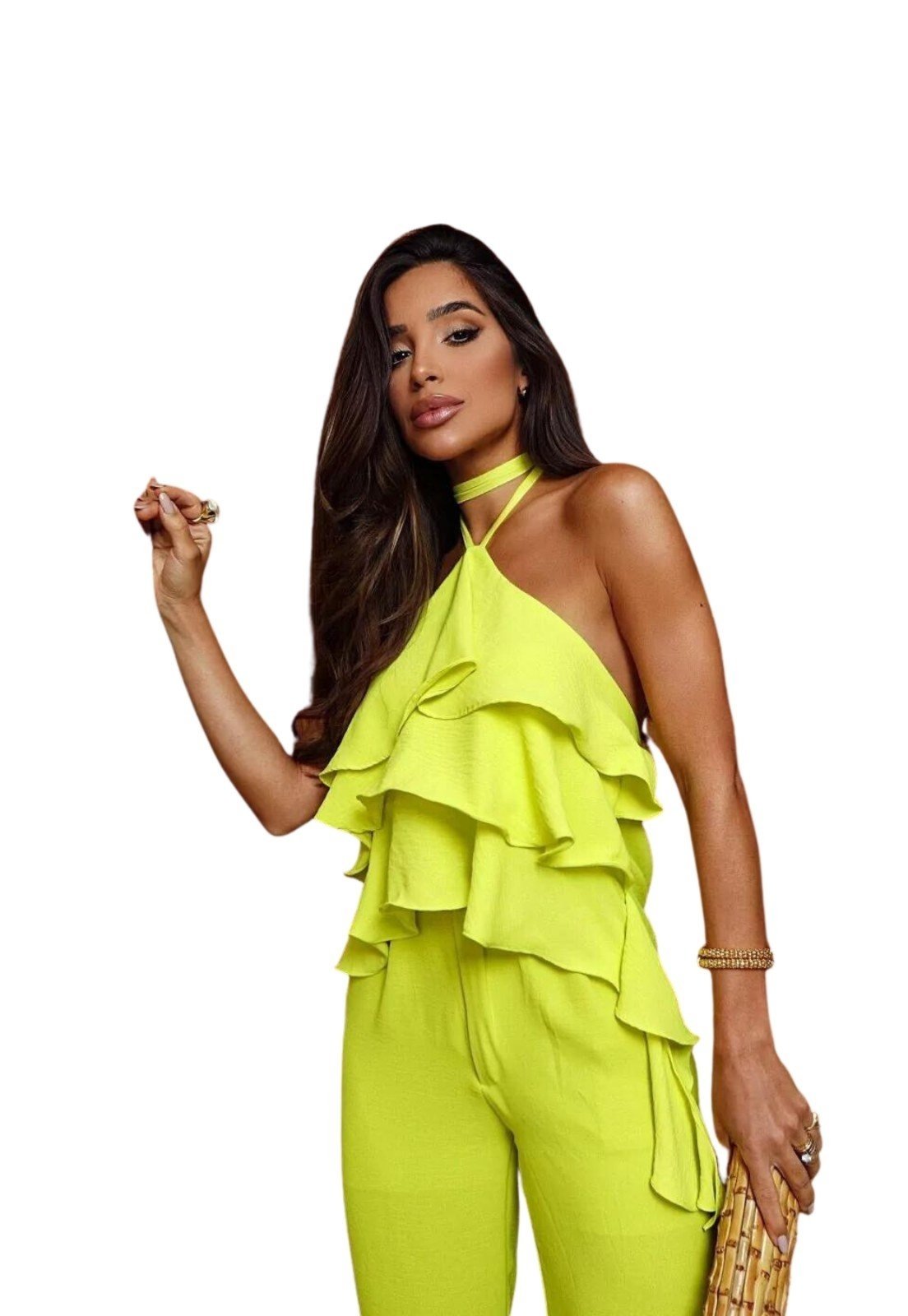 Cropped Babados Amarraçao Kendallyne Amarelo