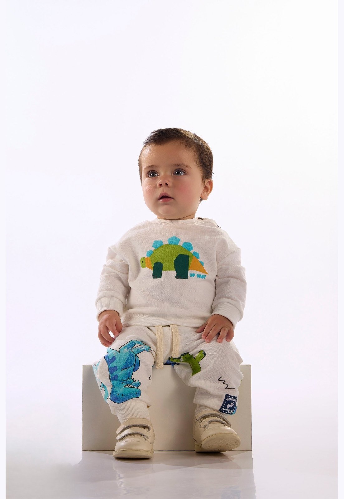 Infantil - Conjunto Moletom Sem Felpa Dino Up Baby Branco