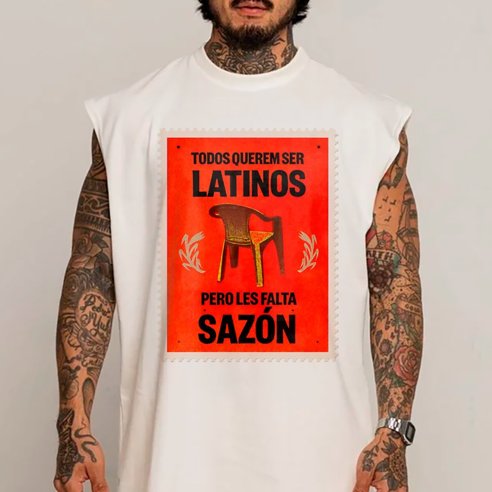 Camiseta Regata Machão Bad Bunny Orgulho Latino Hype Super Bowl Branco