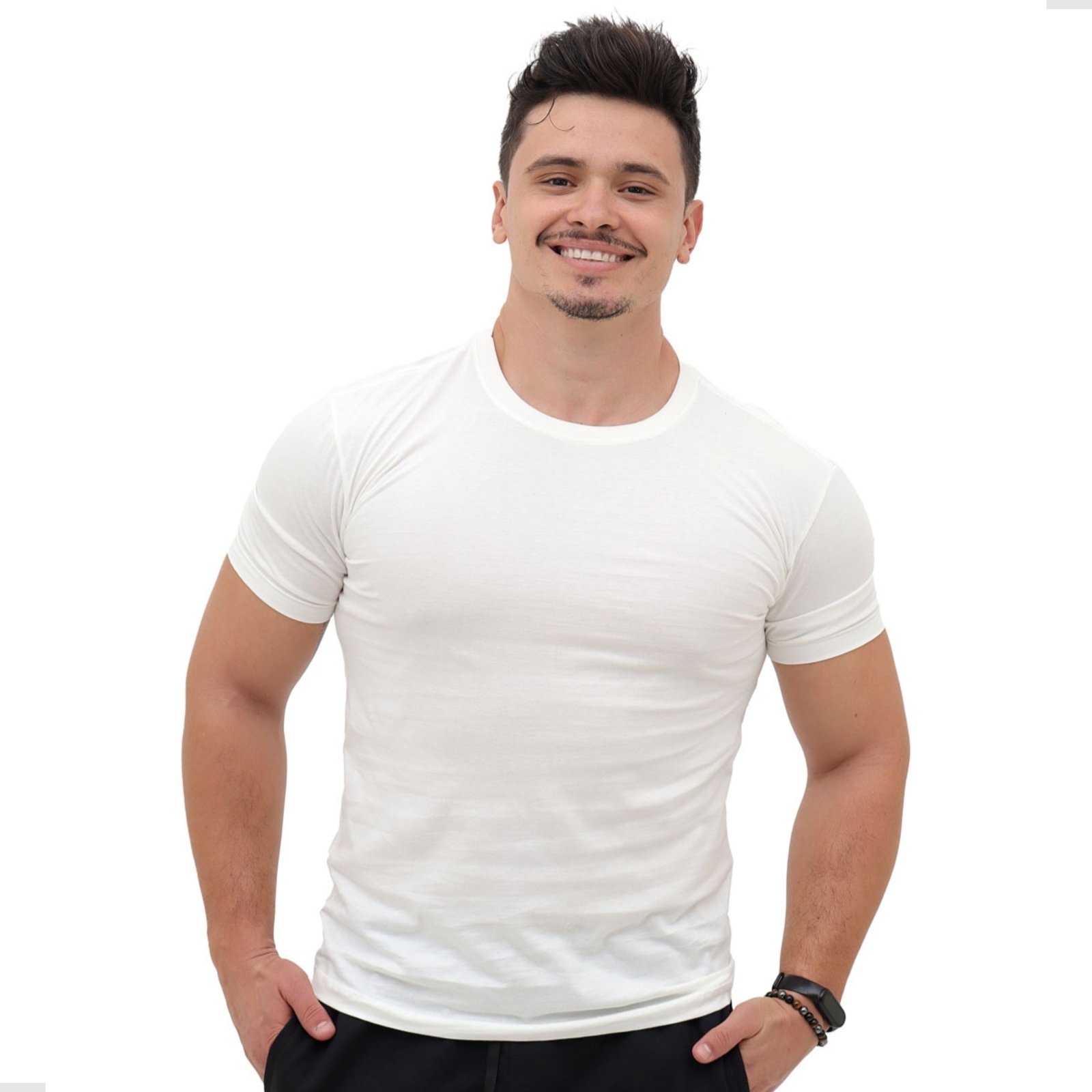 Camiseta Off Wht Masculina Básica Algodão Lisa Un Techmalhas Bege