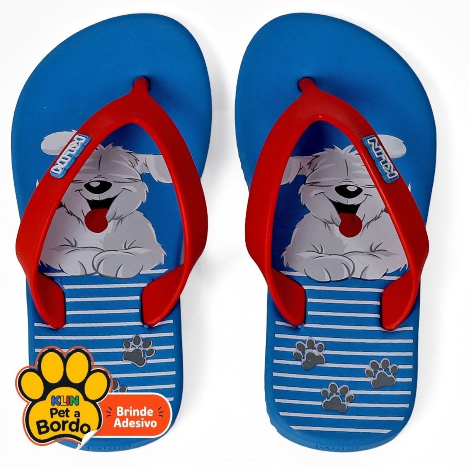Infantil - Chinelo Klin Azul Vermelho Estampa Mascote Cachorro Lazer Praia
