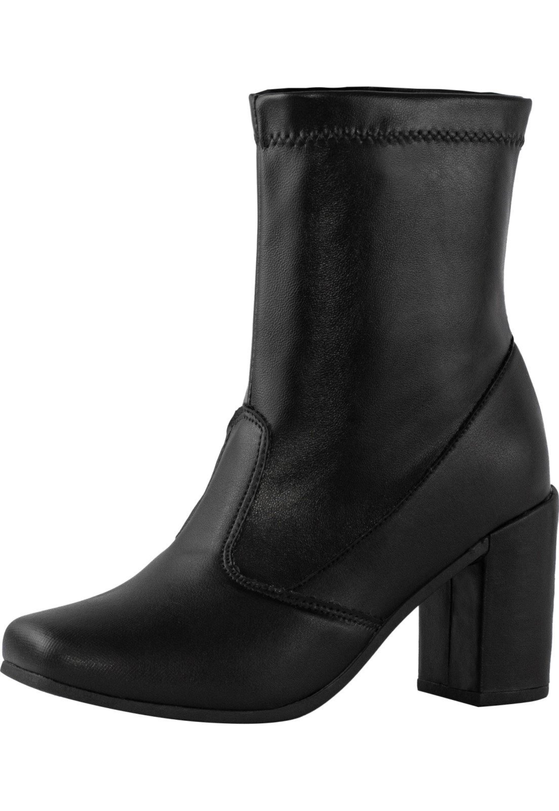 Bota Feminina Cano Médio Stretch Lumiss Coturno Confort Salto Alto Grosso Bico Quadrado Preto