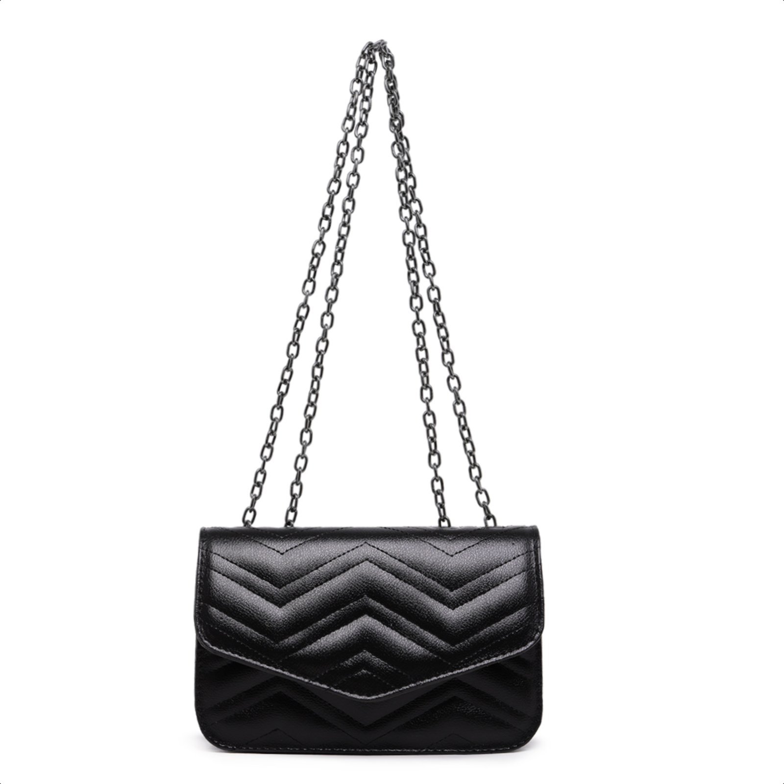 Vista 3 Bolsa Feminina Preta Clutch Pequena De Mão De Ombro Alça Corrente Carmelo Shoes Festa Balada preto CARMELO SHOES preto