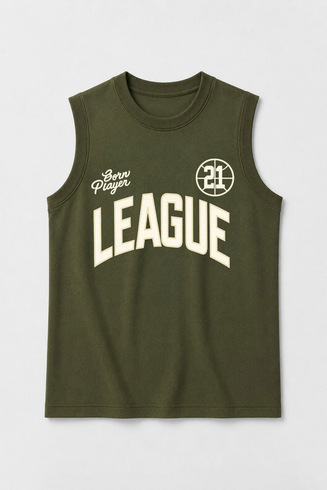 Infantil - Camiseta Regata Masculina Algodão Verde Musgo - League 21 - Babei no Look