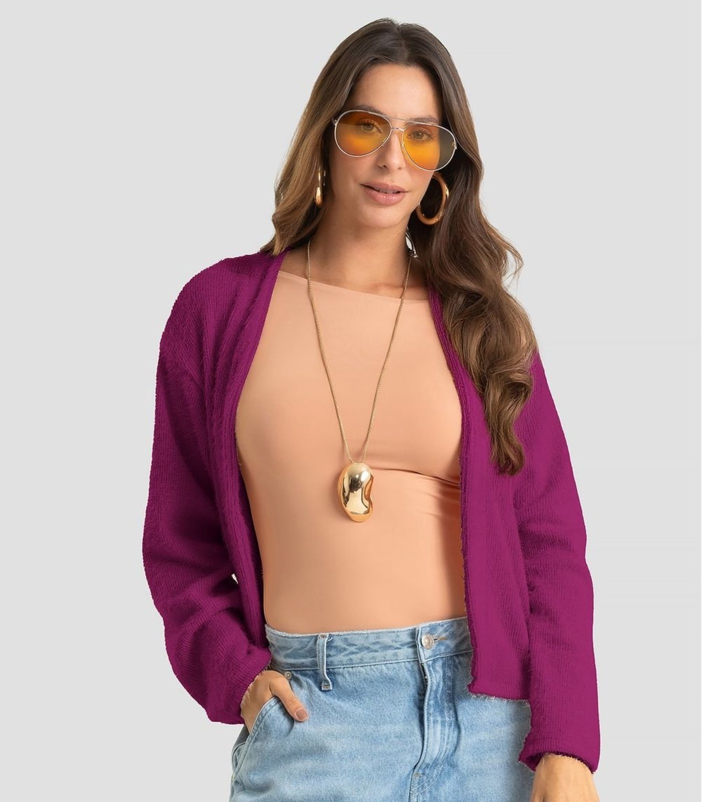Cardigan Feminino Em Tricot Felpudo Dianna Roxo