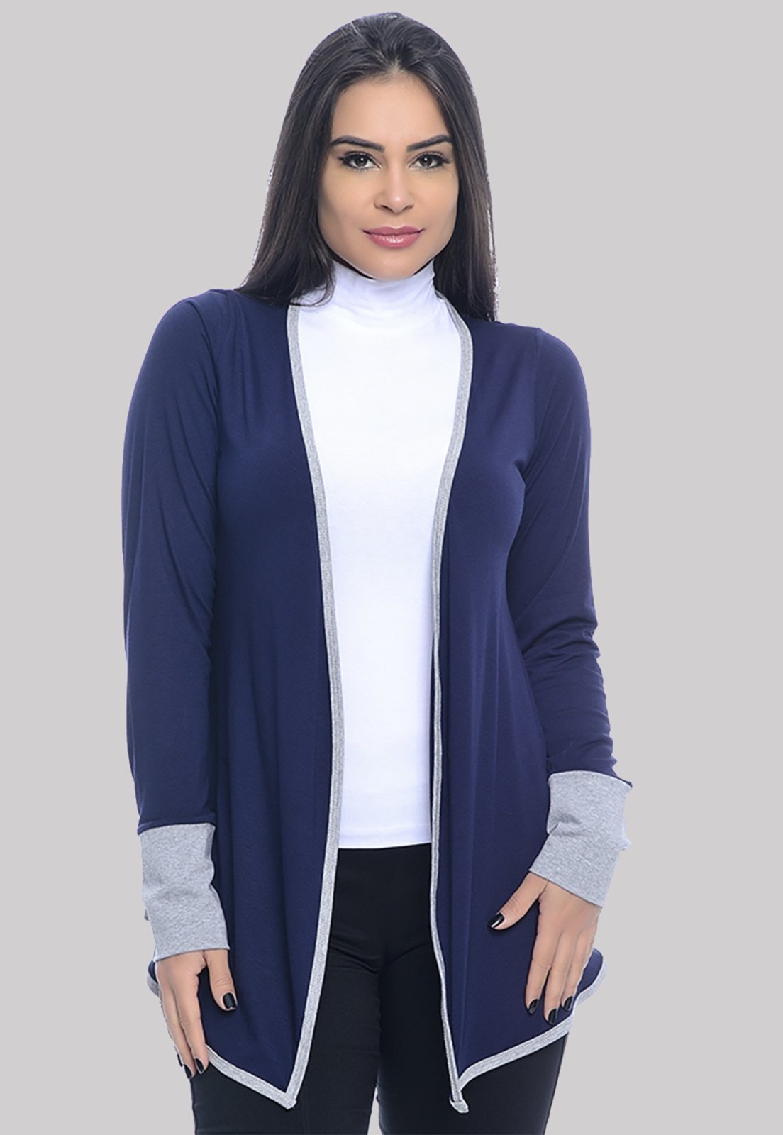 Cardigan Feminino M/L B’Bonnie Melinda Marinho/Cinza