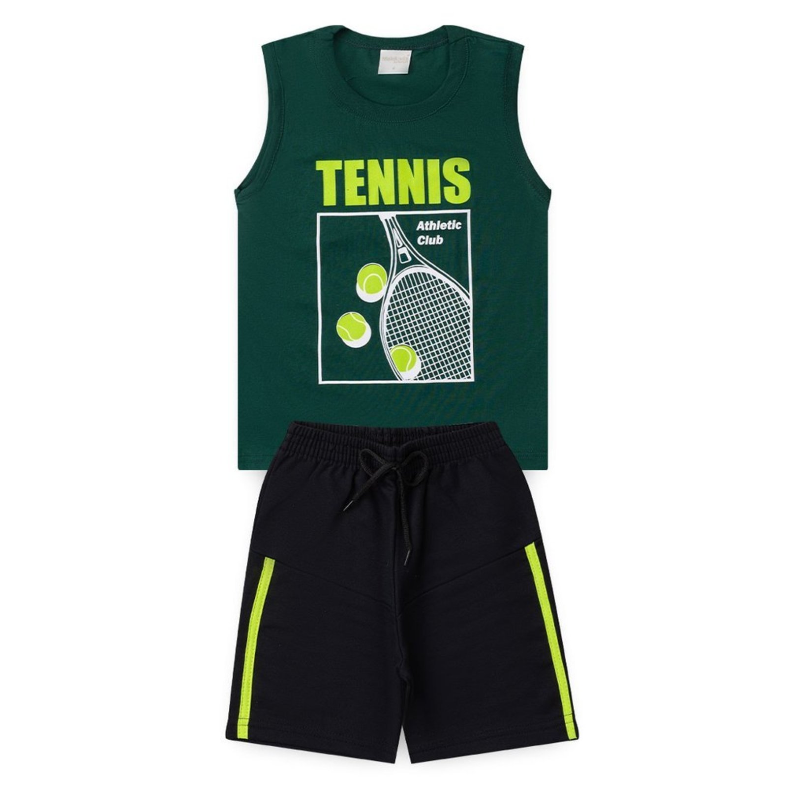 Infantil - Conjunto Verão Menino Verde Regata e Bermuda com Recorte Tennis