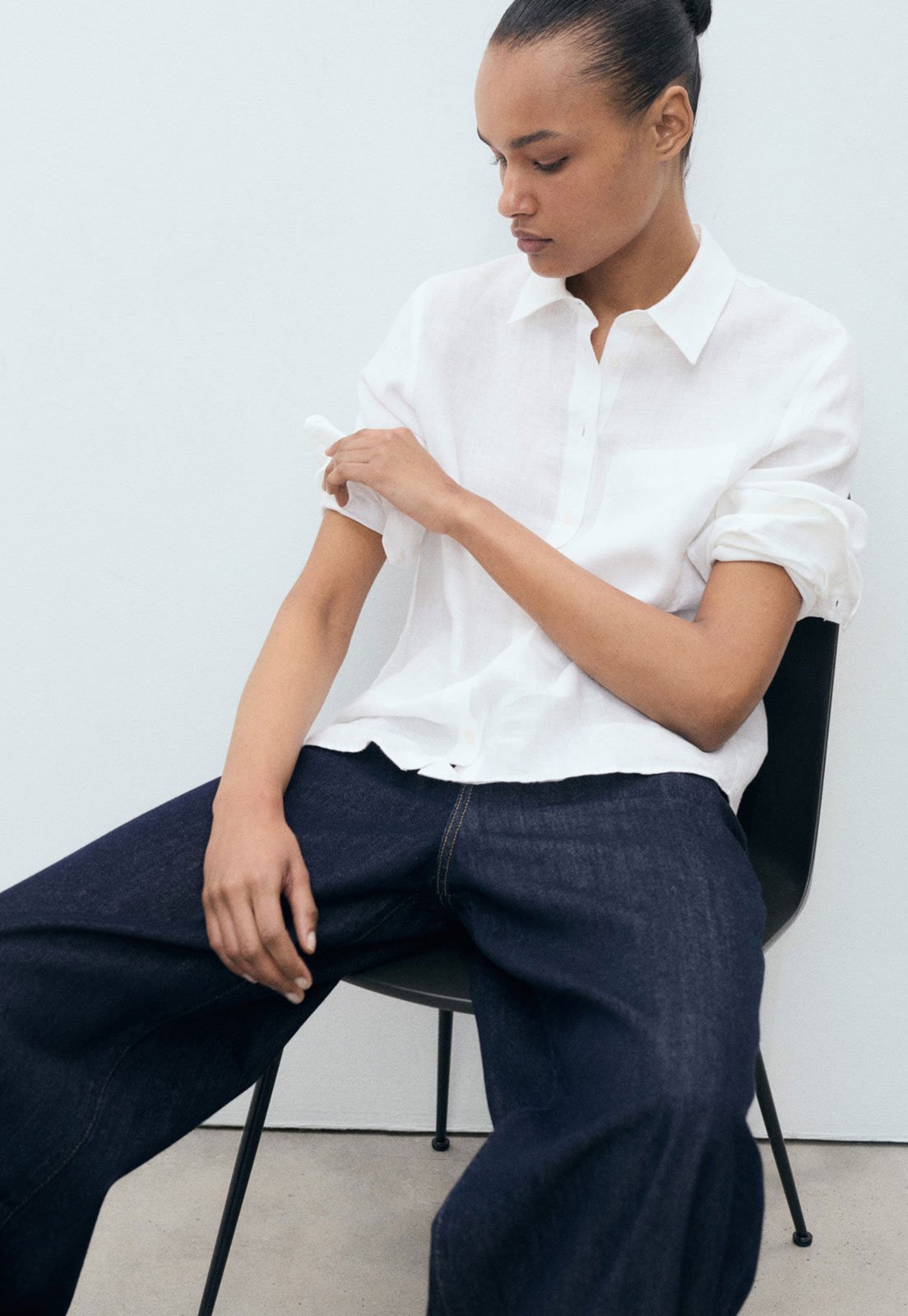 Camisa Mango Reta Lino Branca