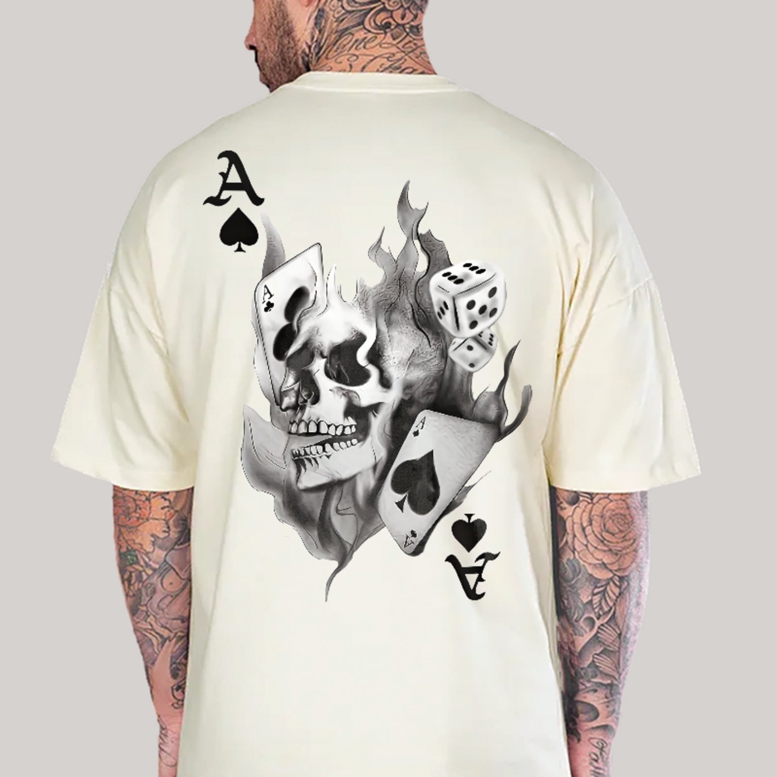 Camiseta Oversized Premium Caveira Cartas Poker Streetwear Unissex Off White
