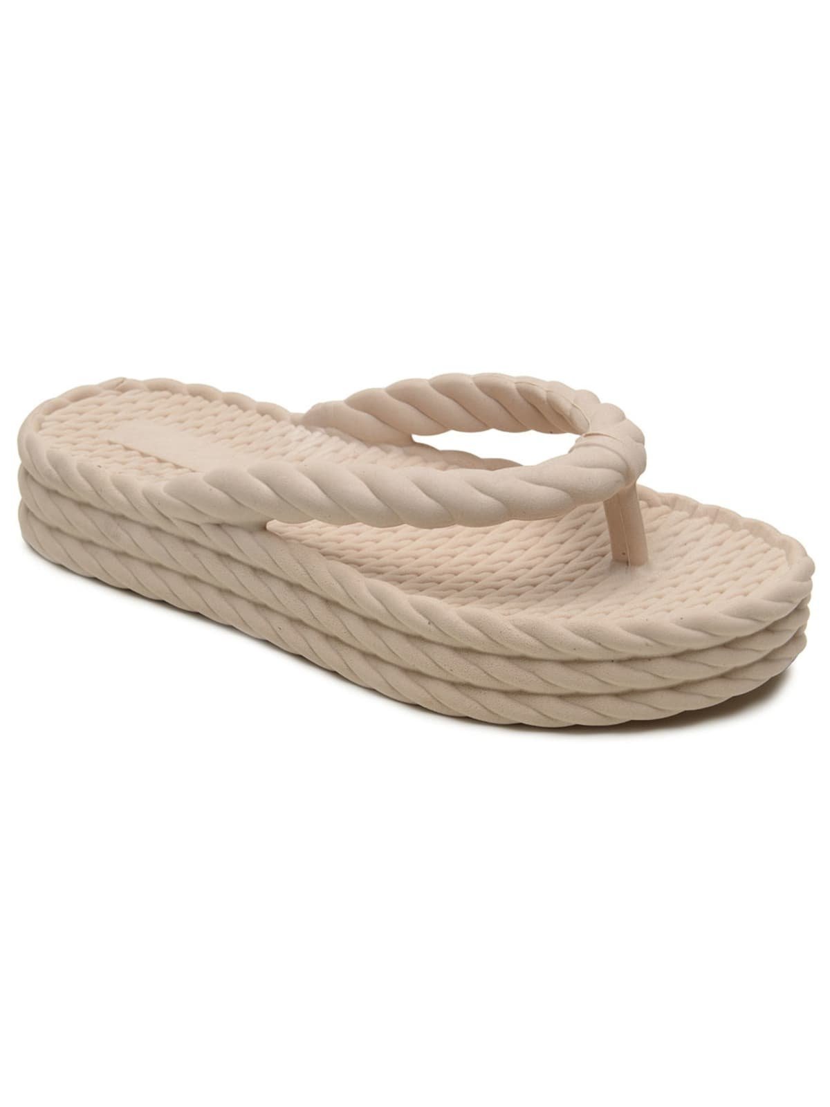 Chinelo de Dedo Feminino Tira Trançada Plataforma Leve Nude