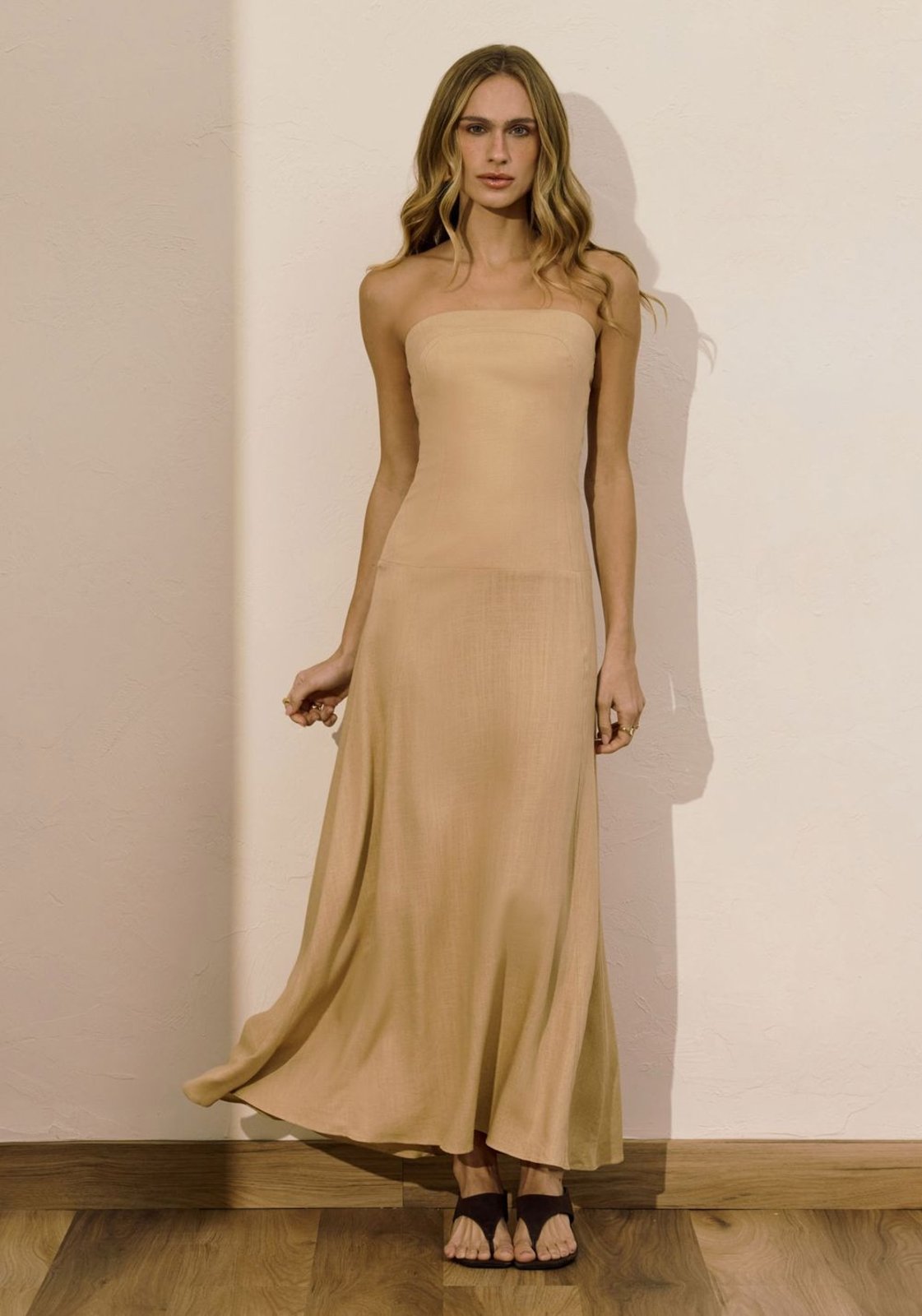 Vestido Midi Sem Alça Com Linho My Favorite Things