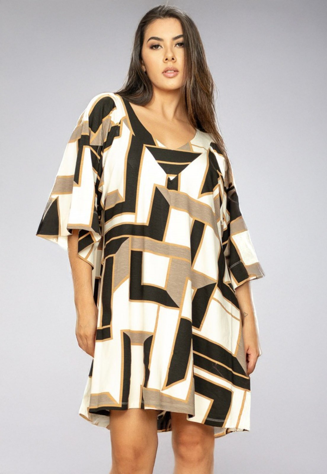Vestido Cabanafree Curto Amplo Malha Estampa Igaci