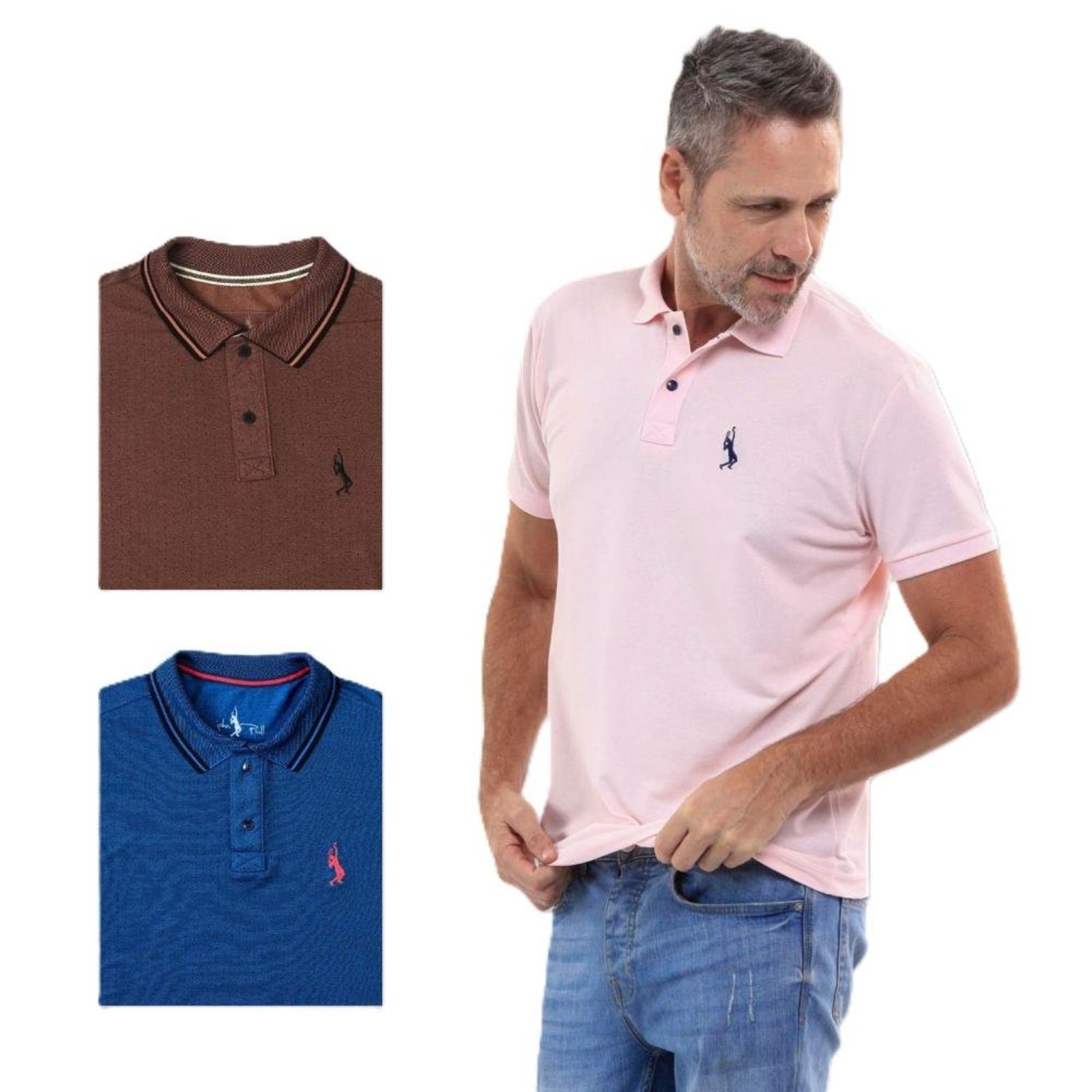 Kit 3 Camisa Polo Masculina Slim Piquet Algodão Ocasiões