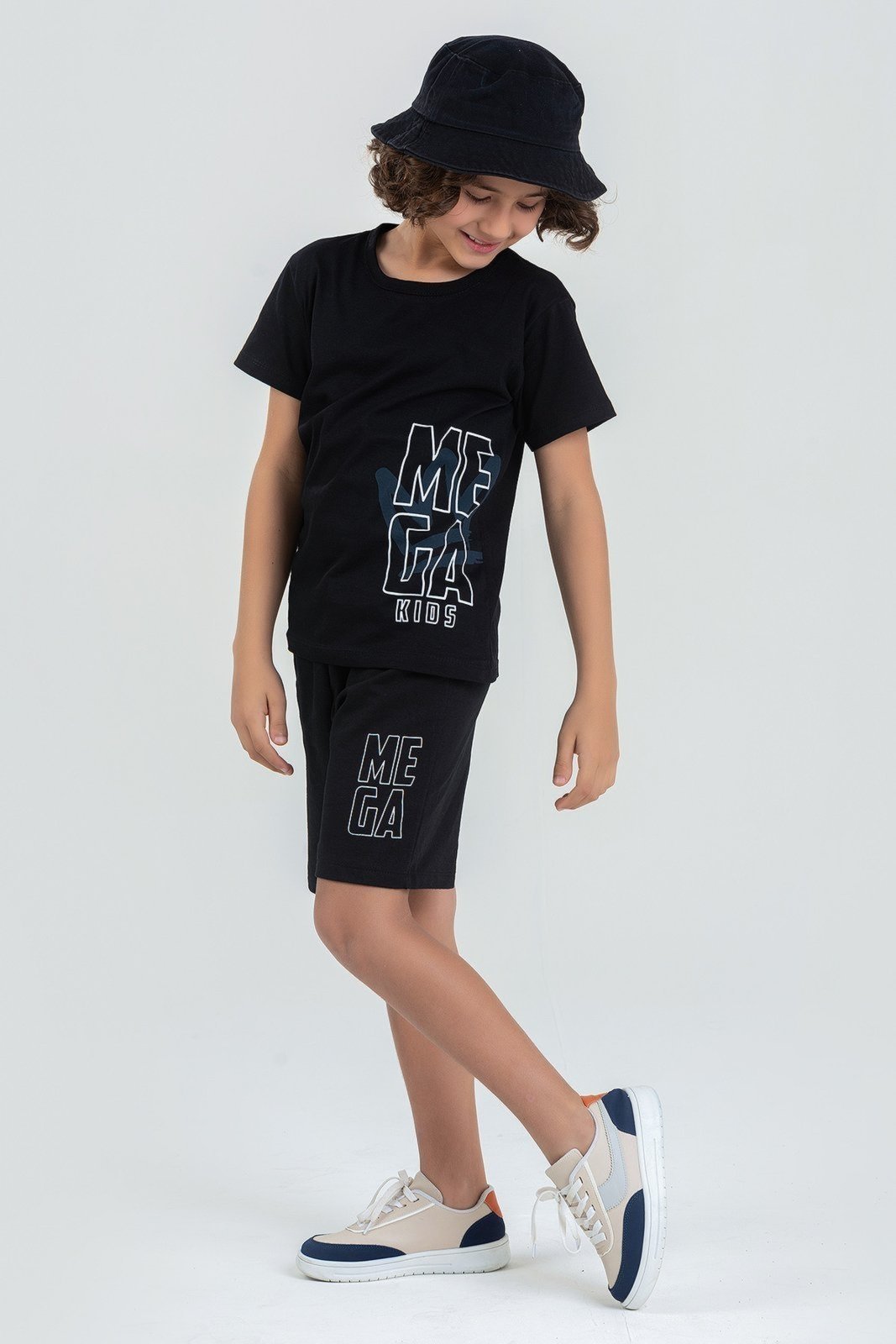 Vista 3 Infantil - Conjunto Verão Masculino Mega Preto - Mega Mega Kids unico Mega Kids unico