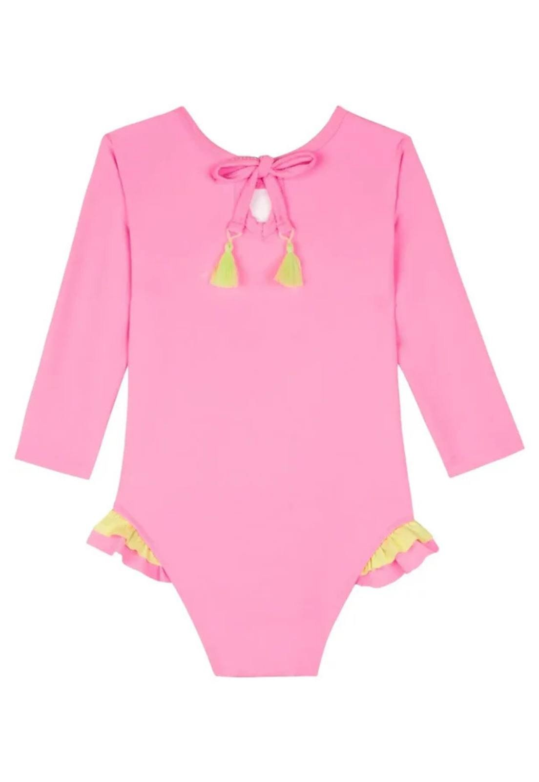 Maiô em Malha com Proteção UV 50+ 84026 Kukiê Menina Rosa Neon