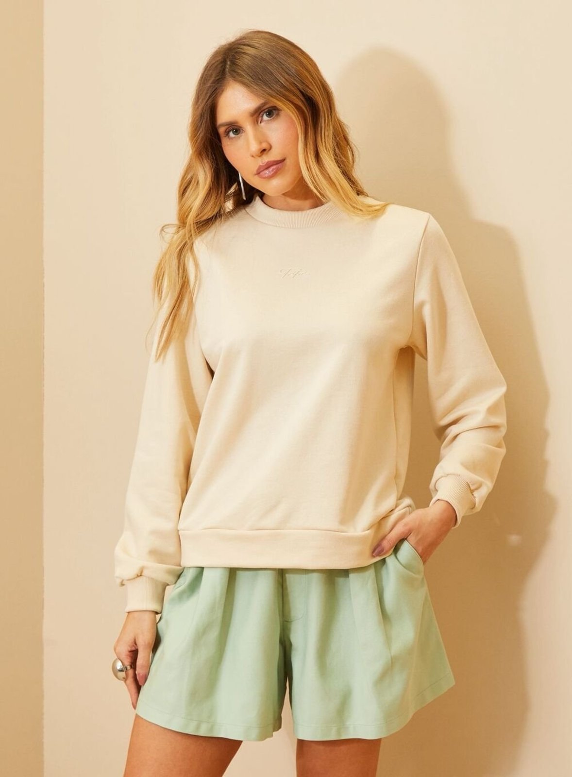 Blusão Moletom Feminino Comfort Triton Bege Gipsy