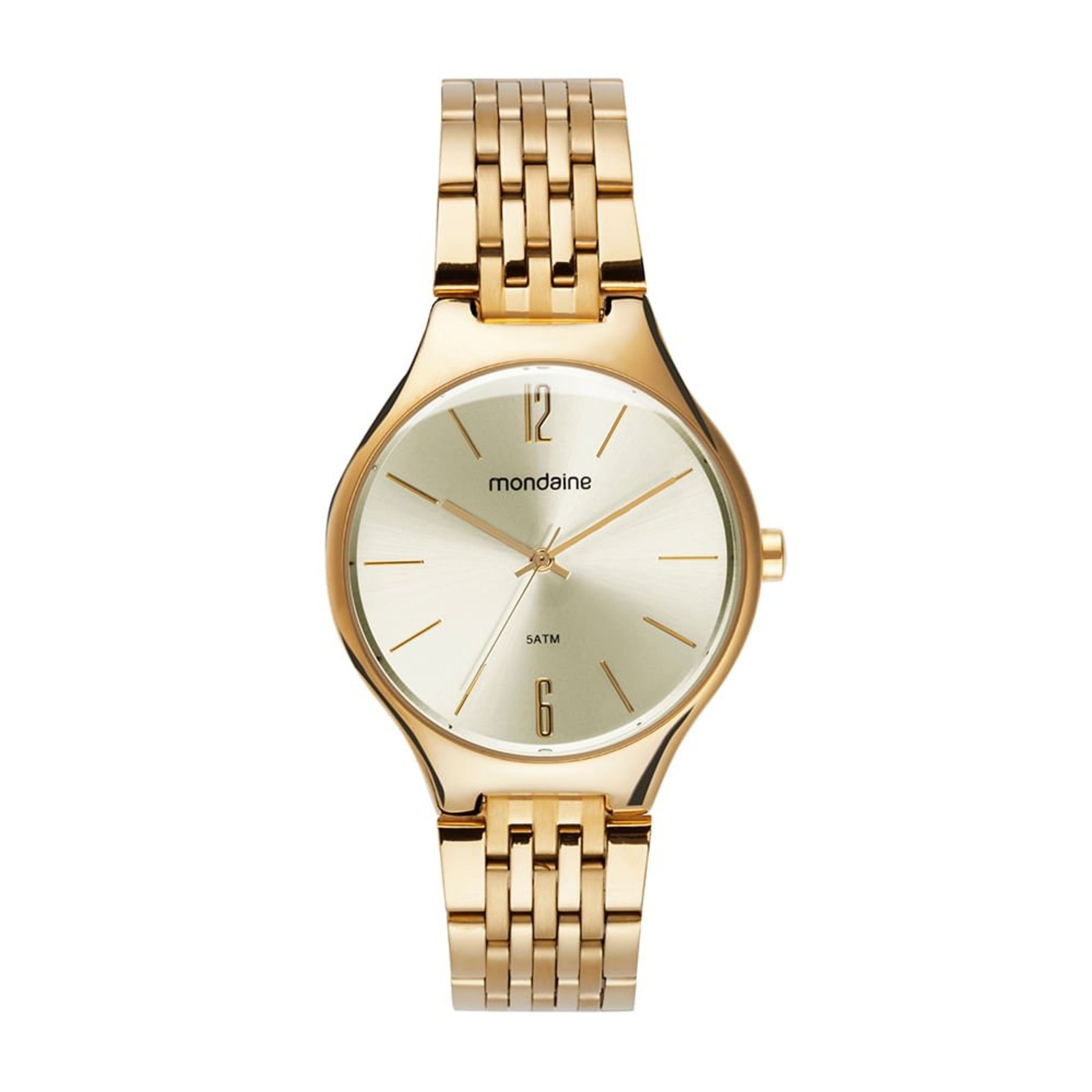 Relógio Mondaine Feminino Semi Slim Abaulado Dourado Mondaine