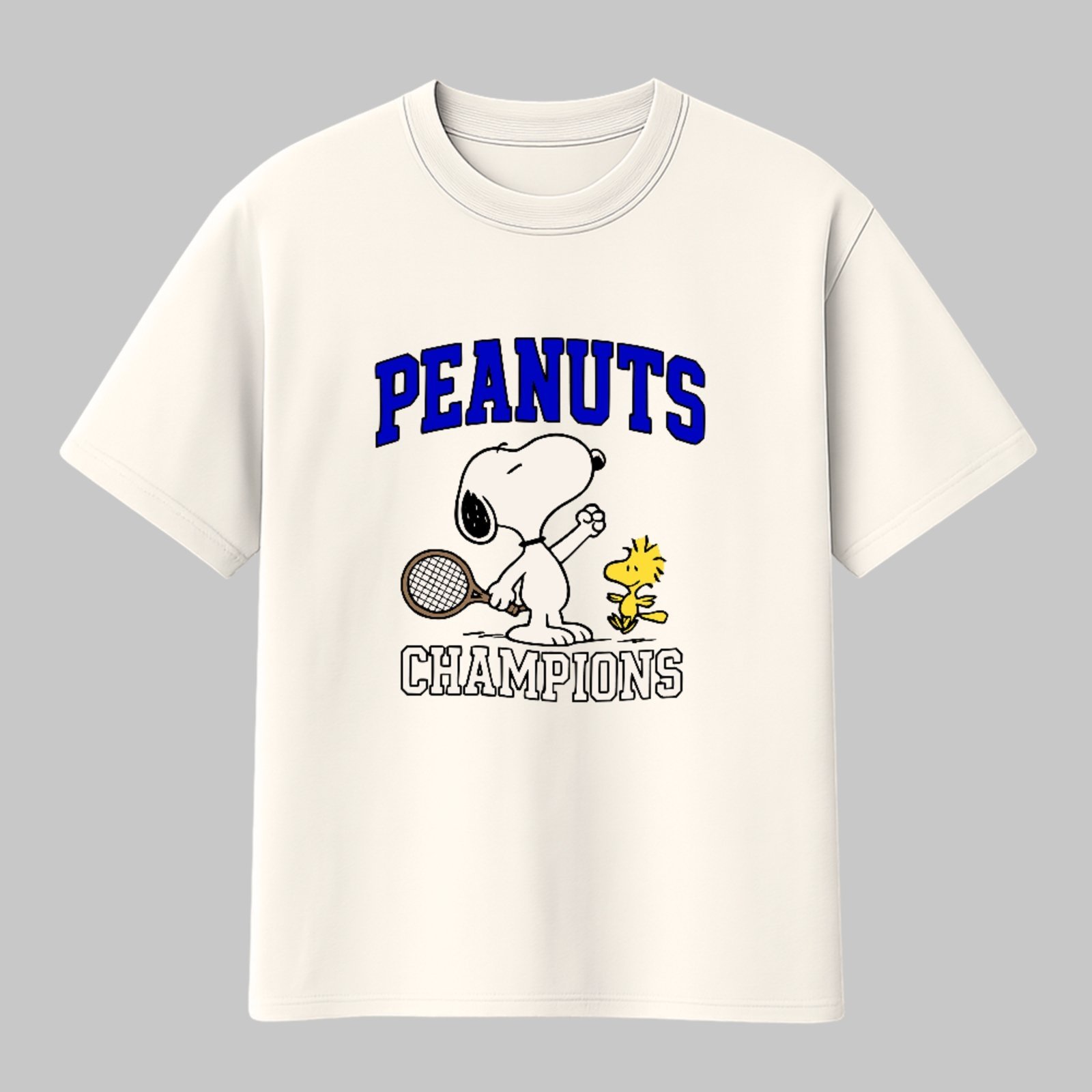 Camiseta Básica Snoopy Champions Tennis Vintage Peanuts Unissex Off White