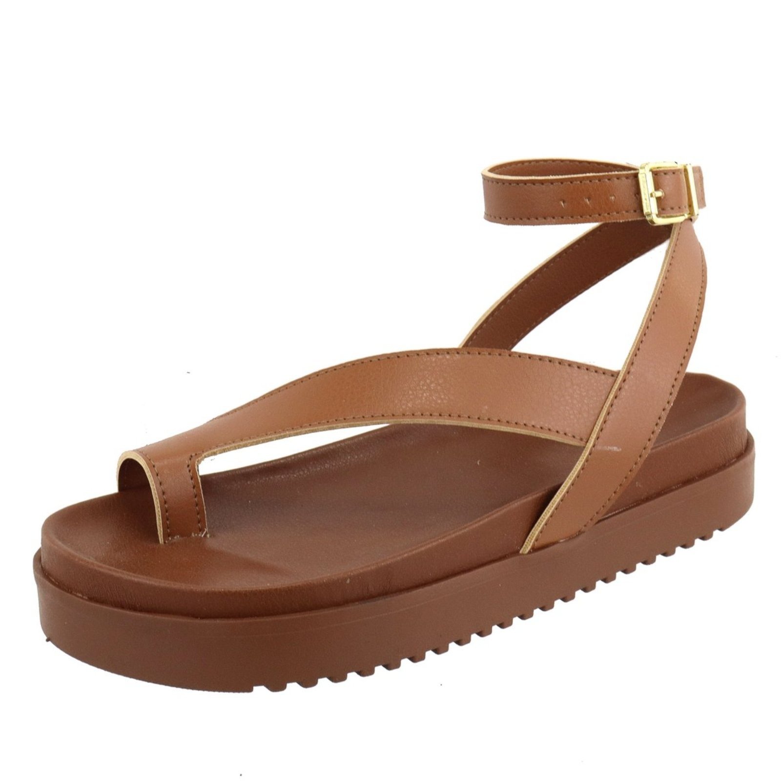 Sandália Flatform Papete Feminina Paula B Com Amarração No Tornozelo E Tiras Com Design Moderno Conforto Caramelo