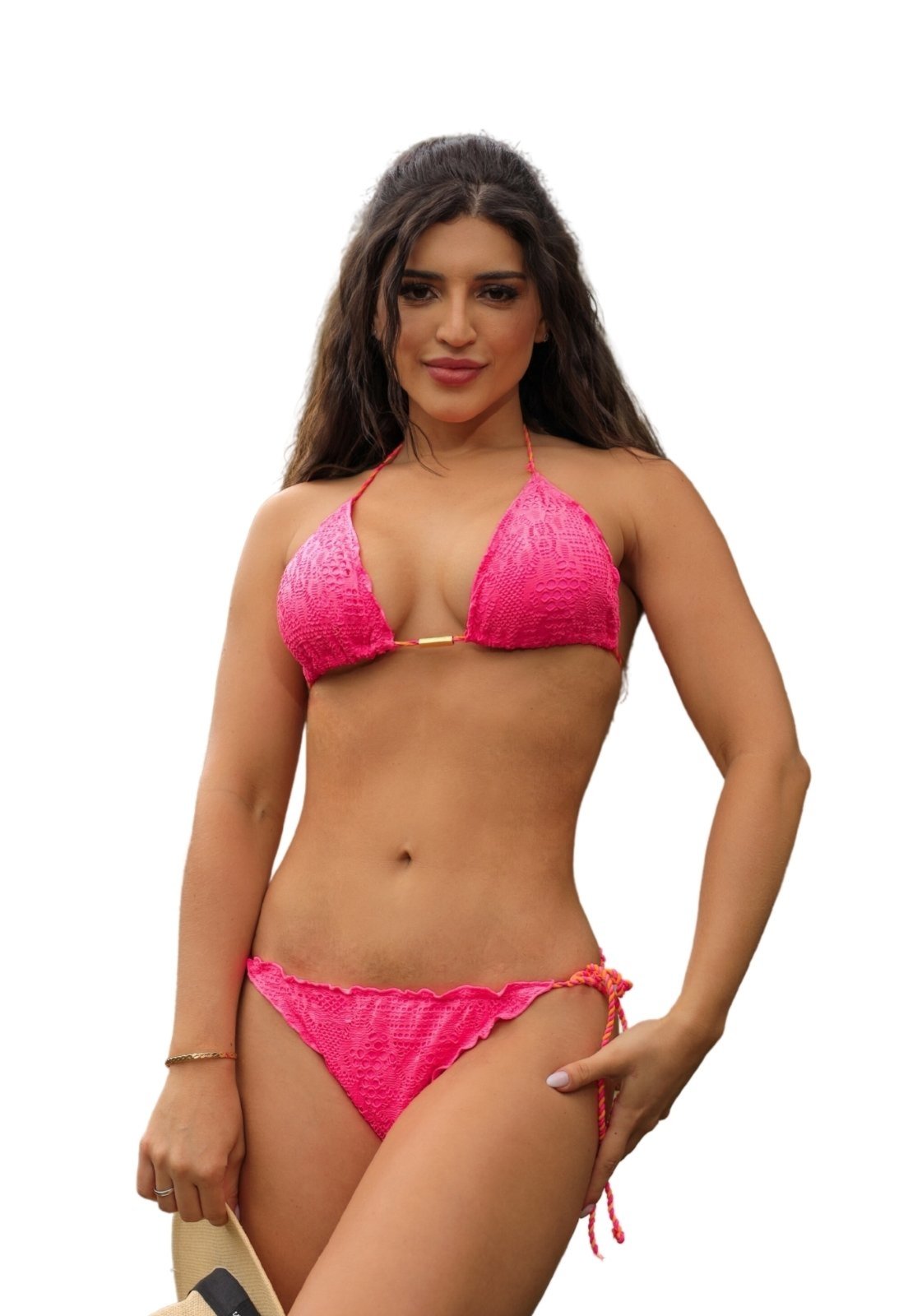 Biquíni Cortininha Amarração Rendado Copacabana Pink