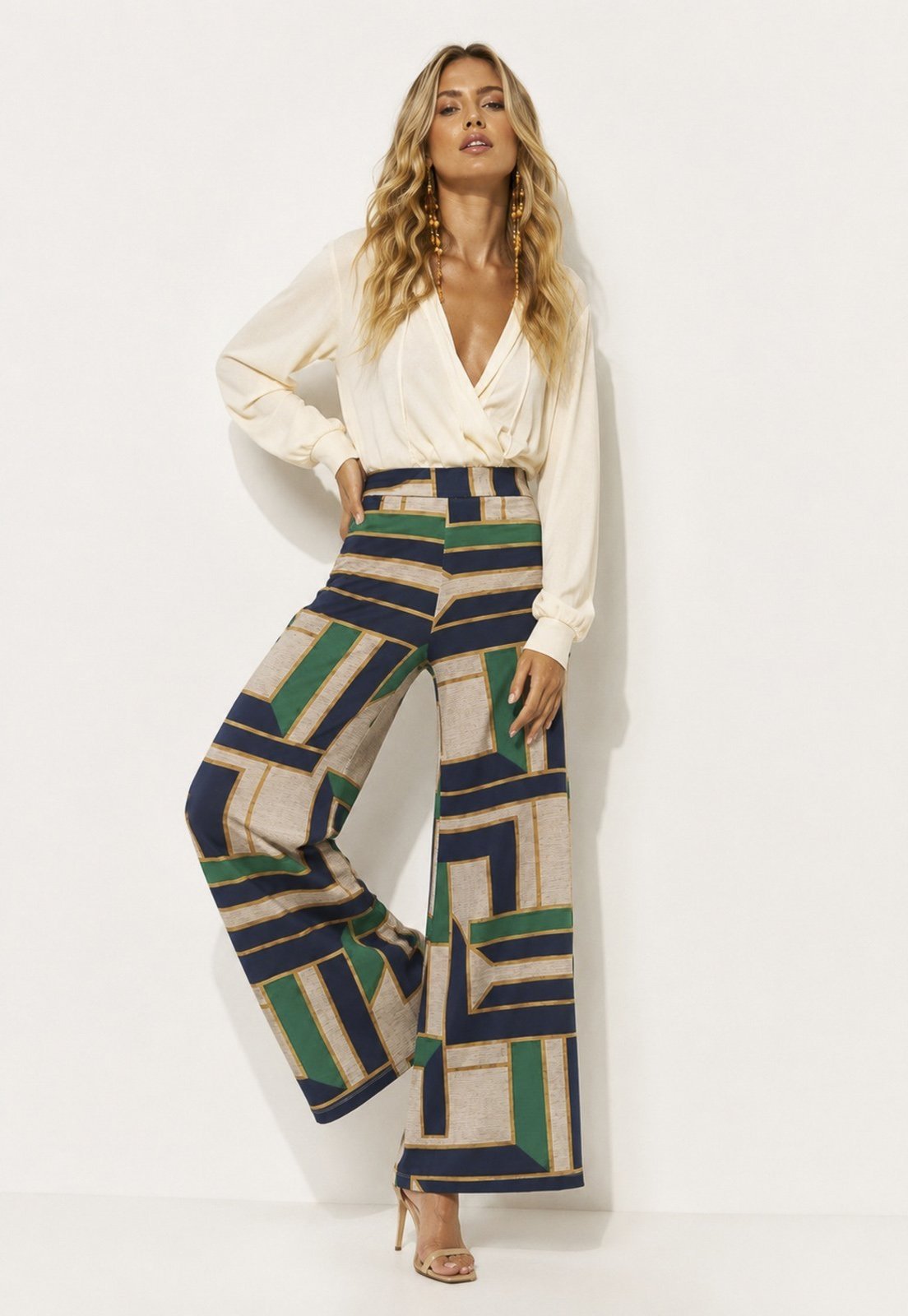 Calça Pantalona Granja Malha Estampa Chapada de Areia