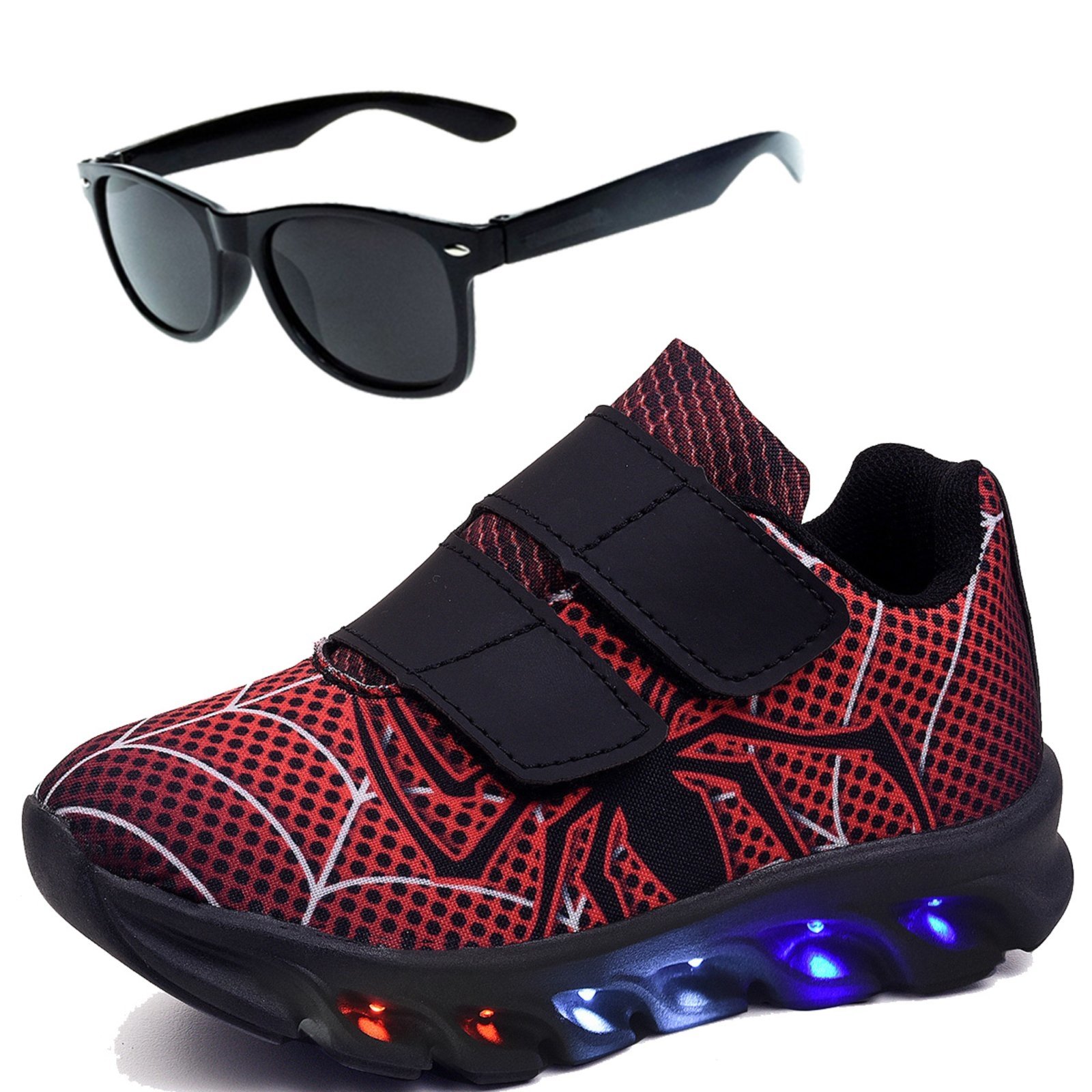 Infantil - Kit Tênis De Led Aranha Personagem Meninos Óculos Infantil - Kit Tênis De Led Aranha Personagem Meninos Óculos