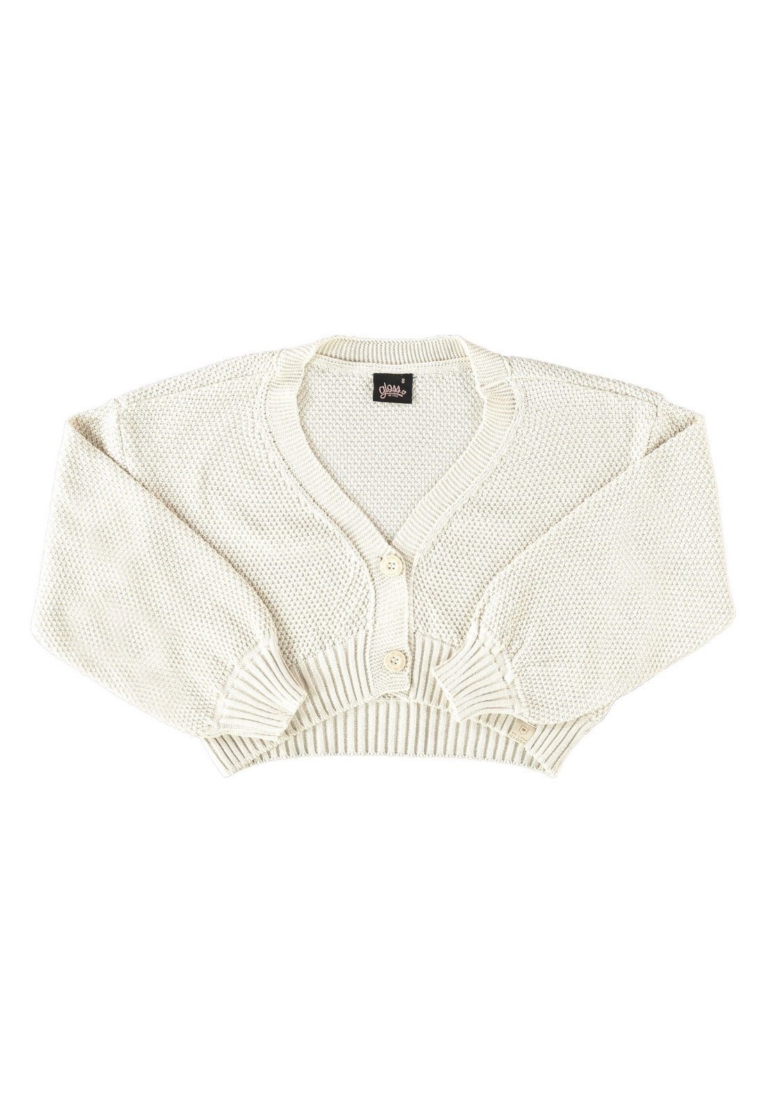 Infantil – Cardigan Cropped em Tricô Juvenil Gloss Bege