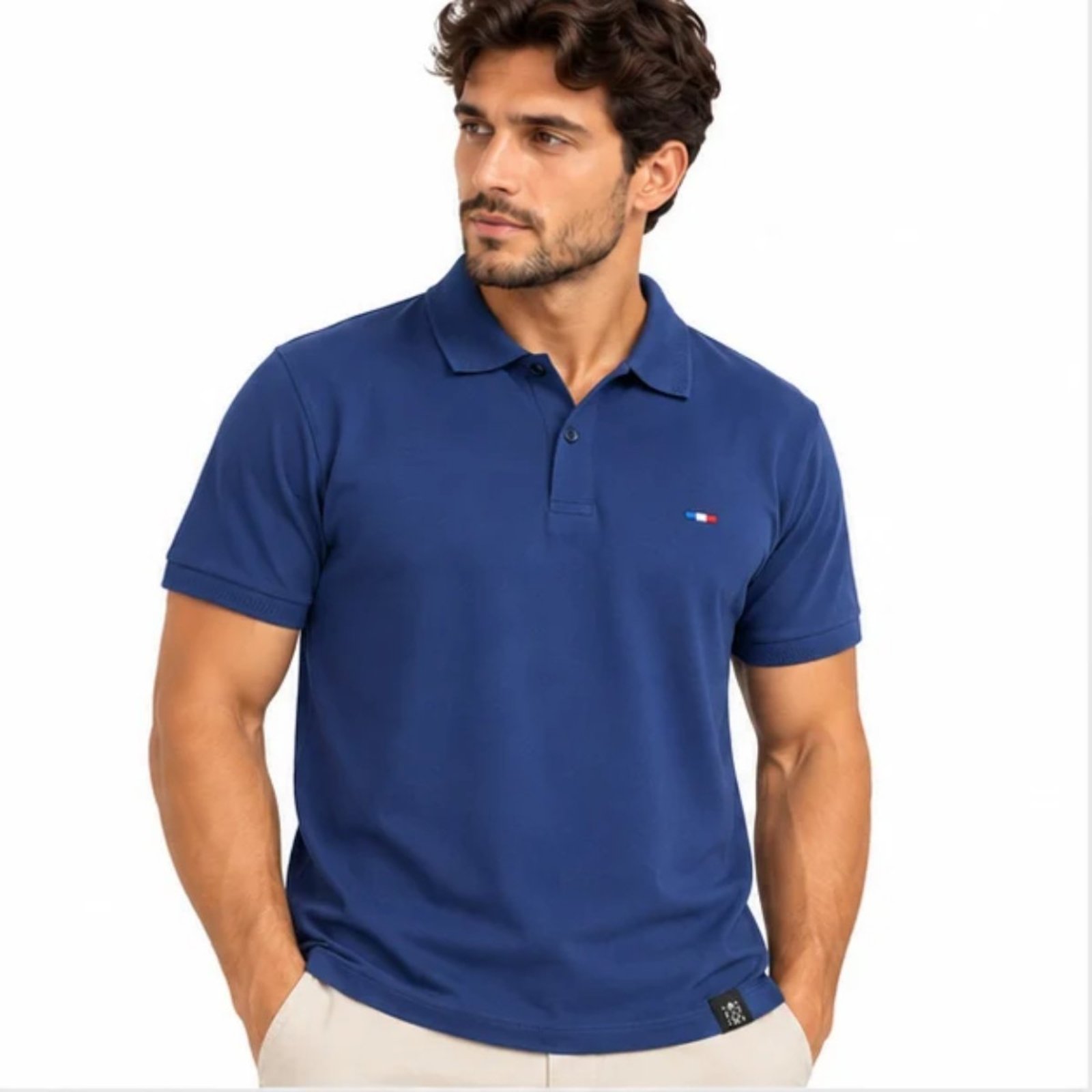 Camisa Polo Masculina FMF Bordado França Casual Premium Marinho