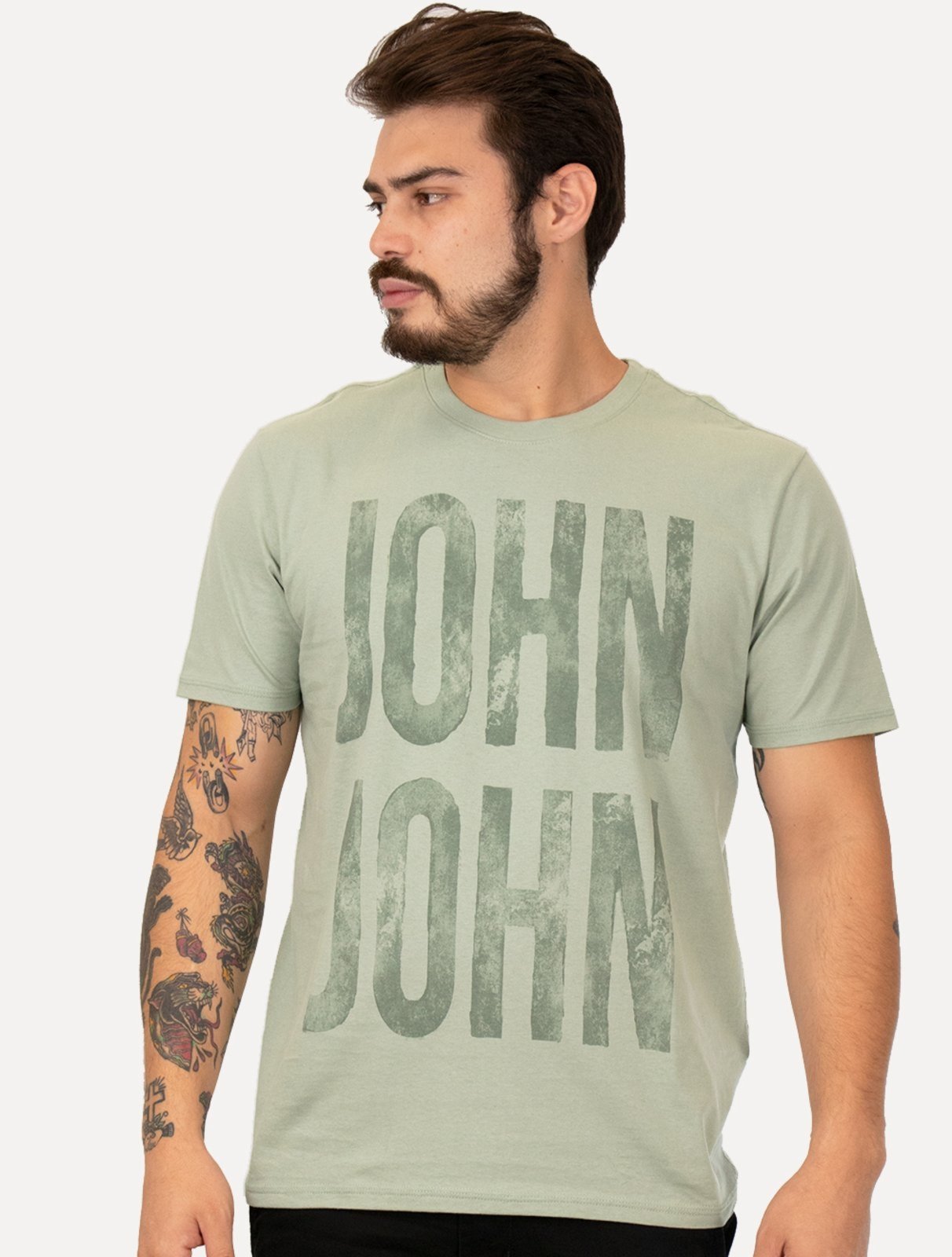Camiseta John John Masculina Regular John Plaque Verde Claro