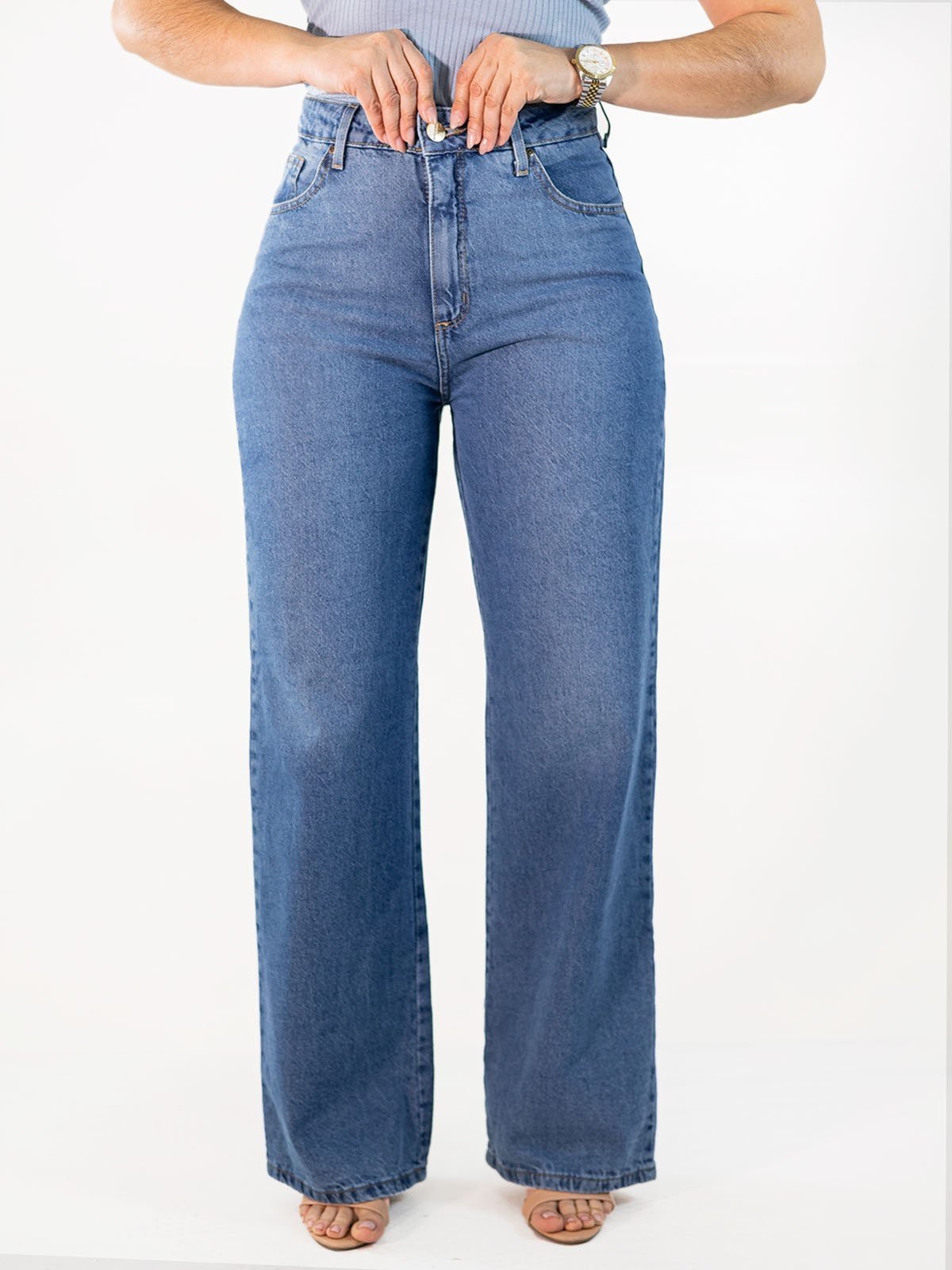 Calça Wide Leg Feminina Jeans Tradicional Cintura Alta Anticorpus
