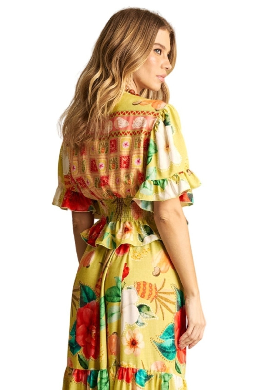 Cropped Com Amarração Na Frente E Lastex Amarelo Estampado Yacamim A9 – Estampado