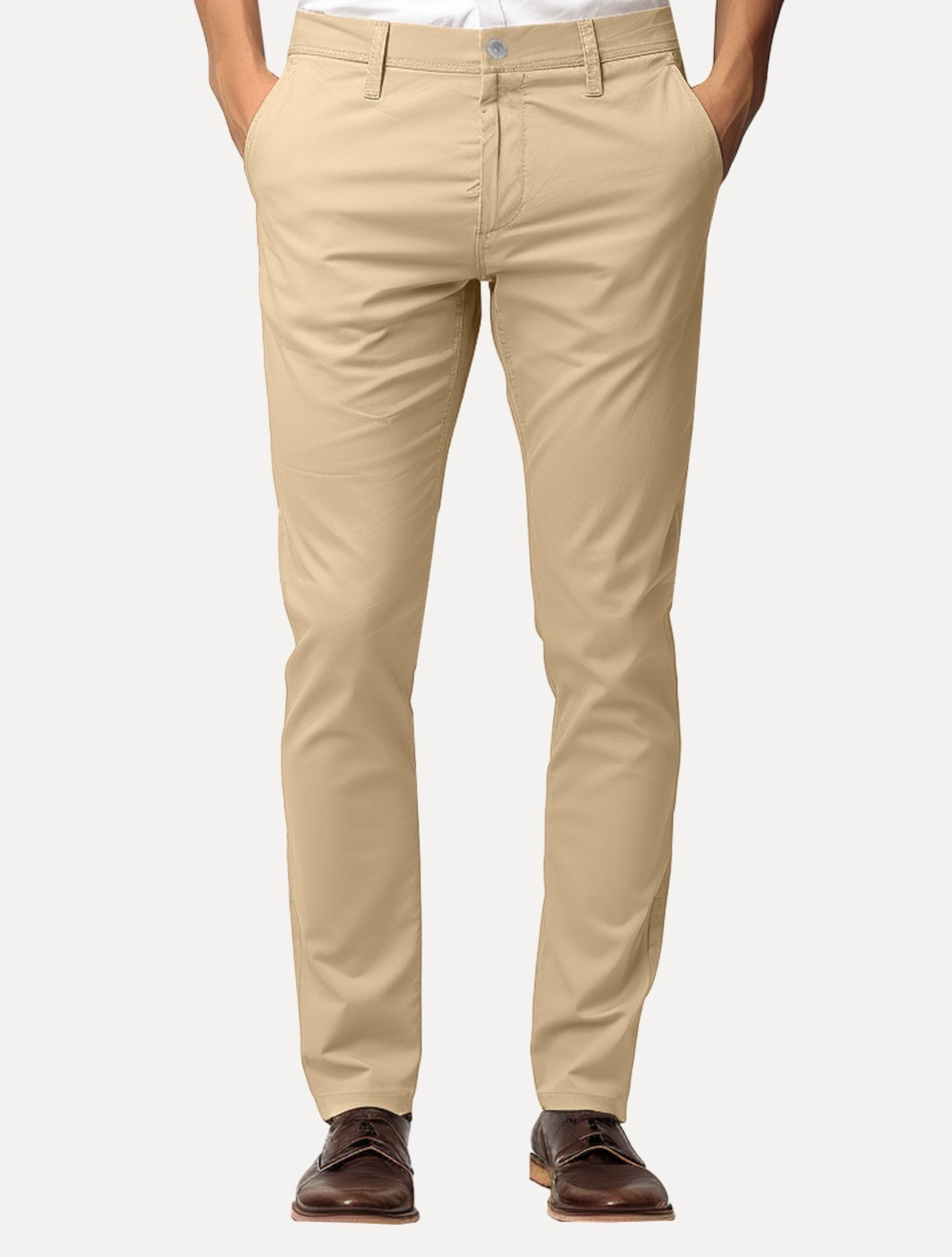 Calça King & Joe Sarja Masculina Slim Grey Tag Cáqui