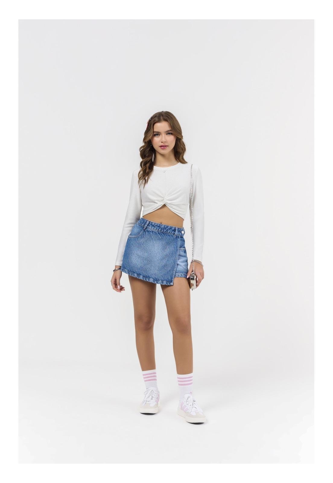 Infantil - Cropped Manga Longa Bobby Lulu 14 Branco