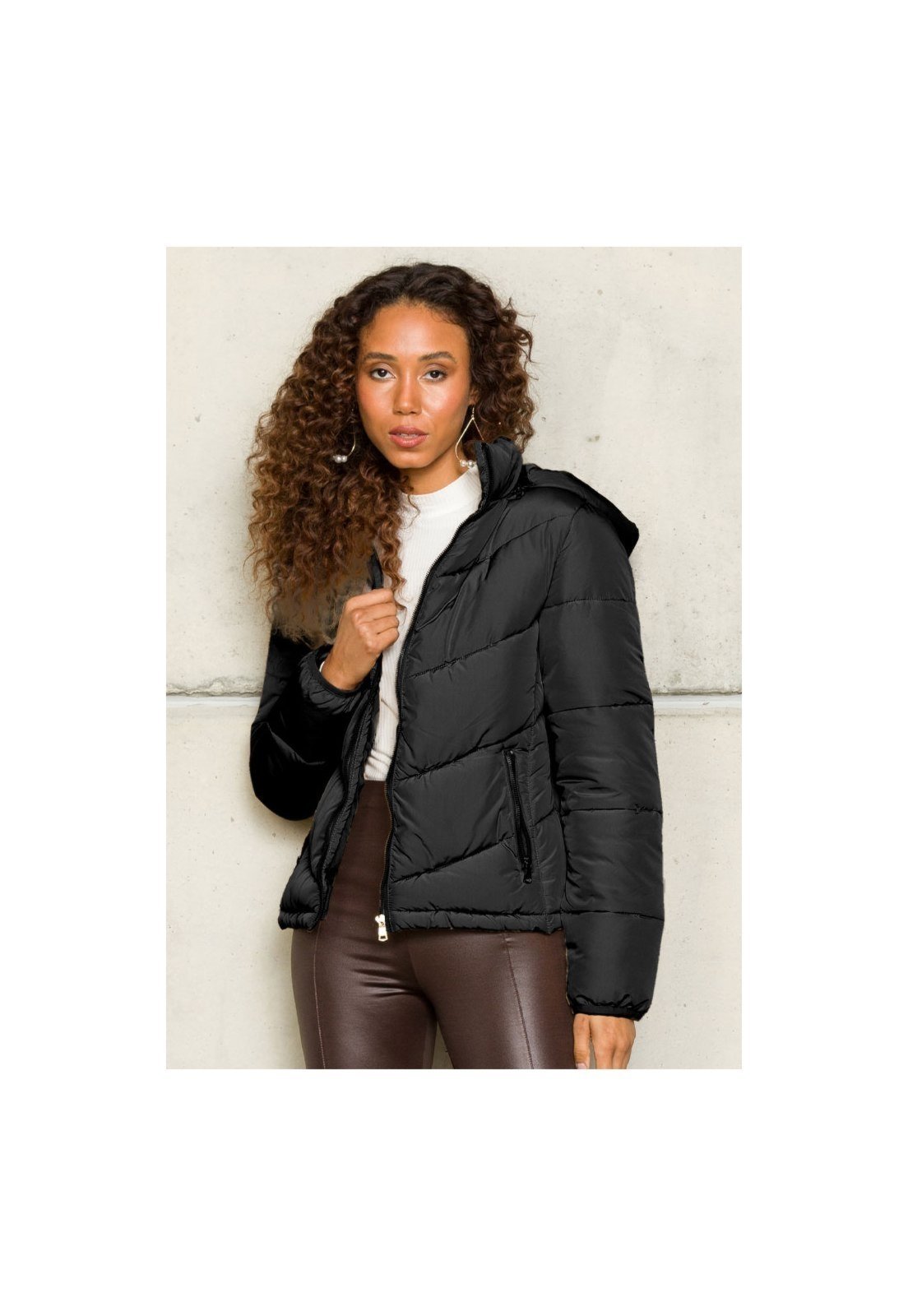 Jaqueta Rudély Puffer Capuz Preto
